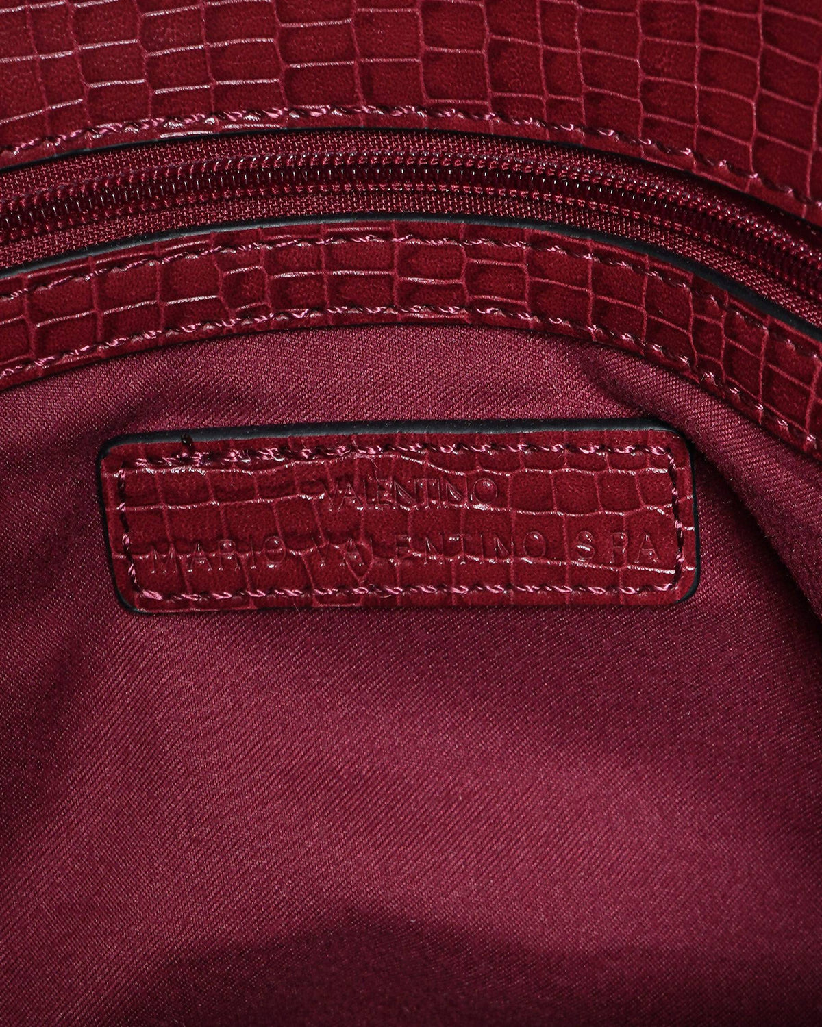 Mario Valentino Maroon Croc-Embossed Satchel