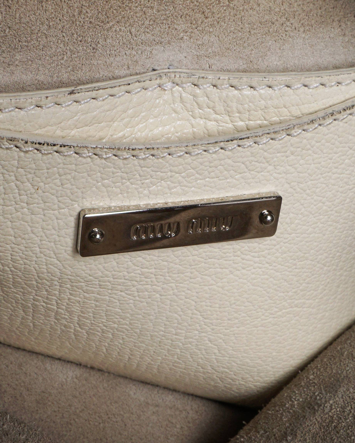 Miu Miu White & Metallic Silver Two-Tone Leather Drawstring Bucket Bag