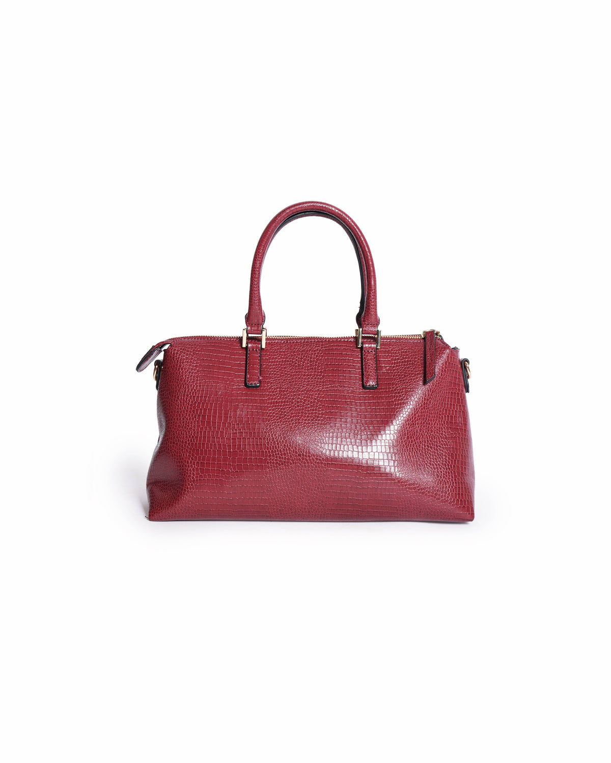 Mario Valentino Maroon Croc-Embossed Satchel