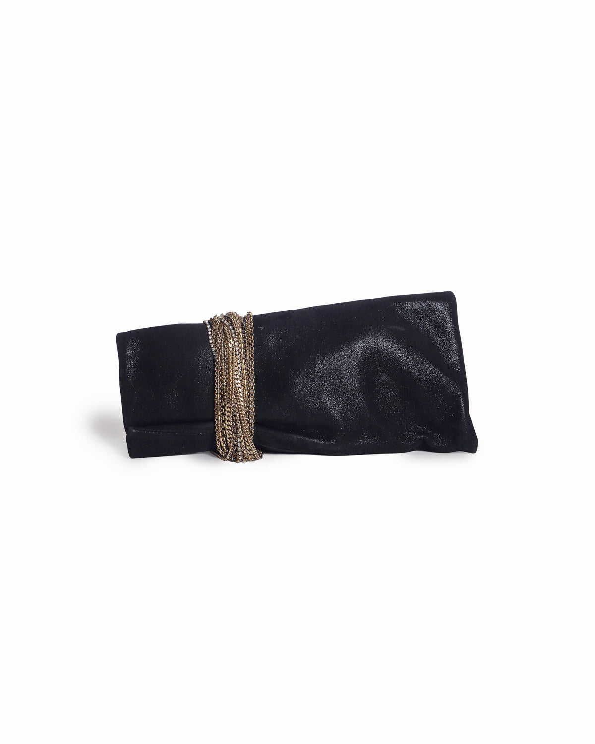 Jimmy Choo Black Shimmer Leather Chandra Multi-Chain Clutch Bag