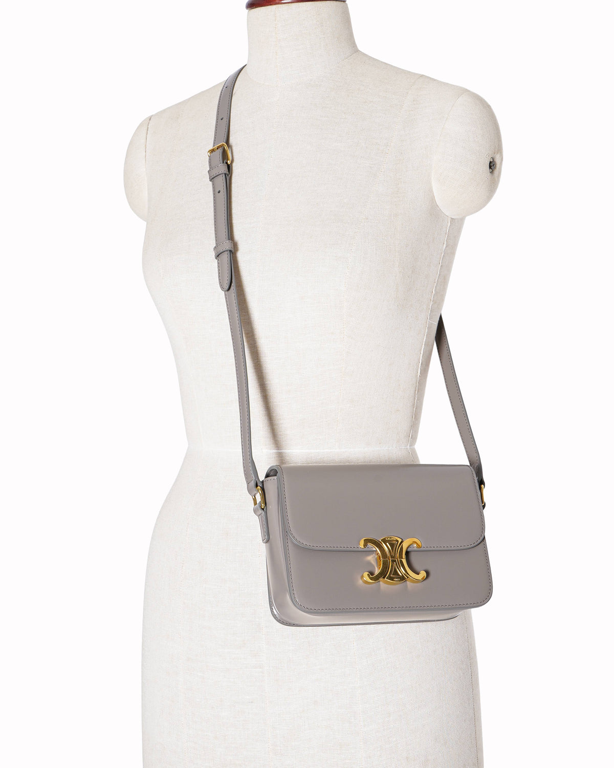 Celine Grey Small Triomphe Crossbody Bag In Natural Calfskin