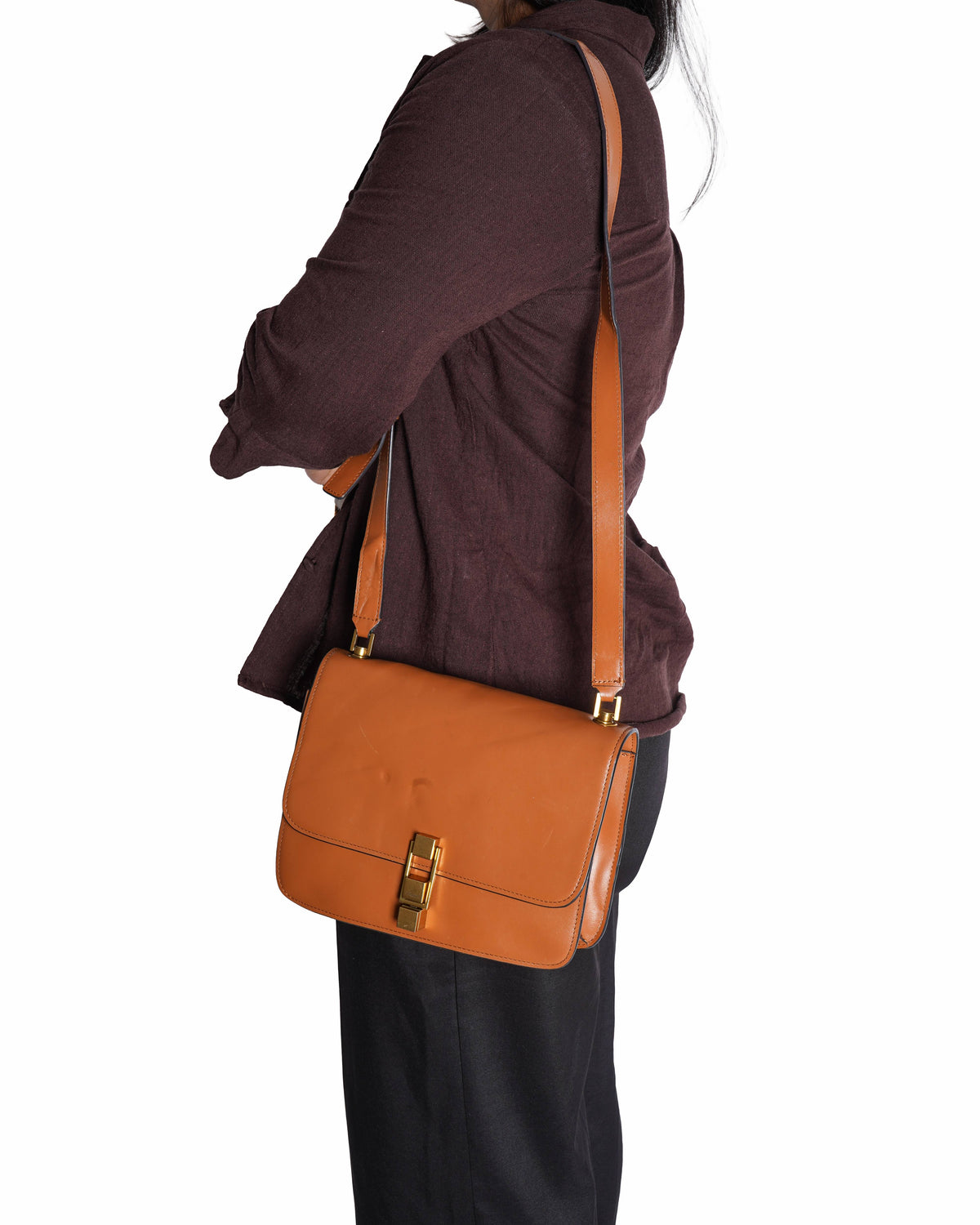 Saint Laurent Tan Leather Le Carré Shoulder Bag