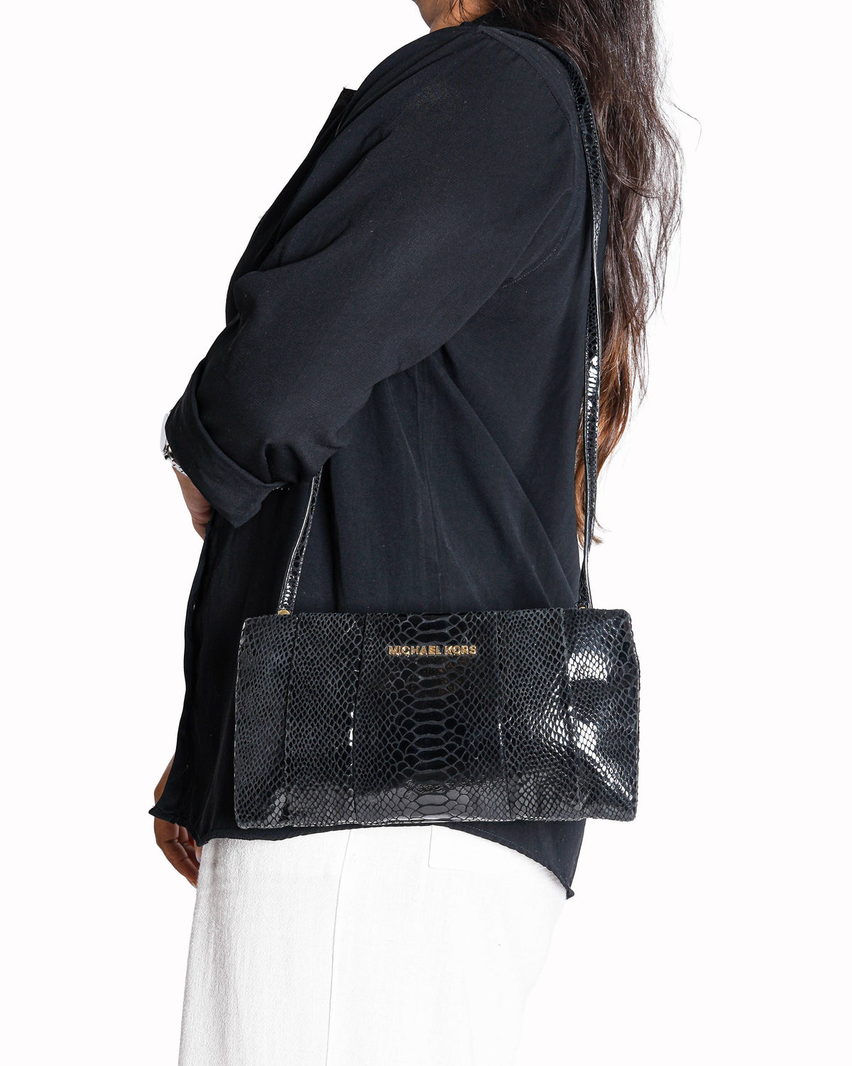Michael Kors Black Snakeskin Leather Shoulder Bag