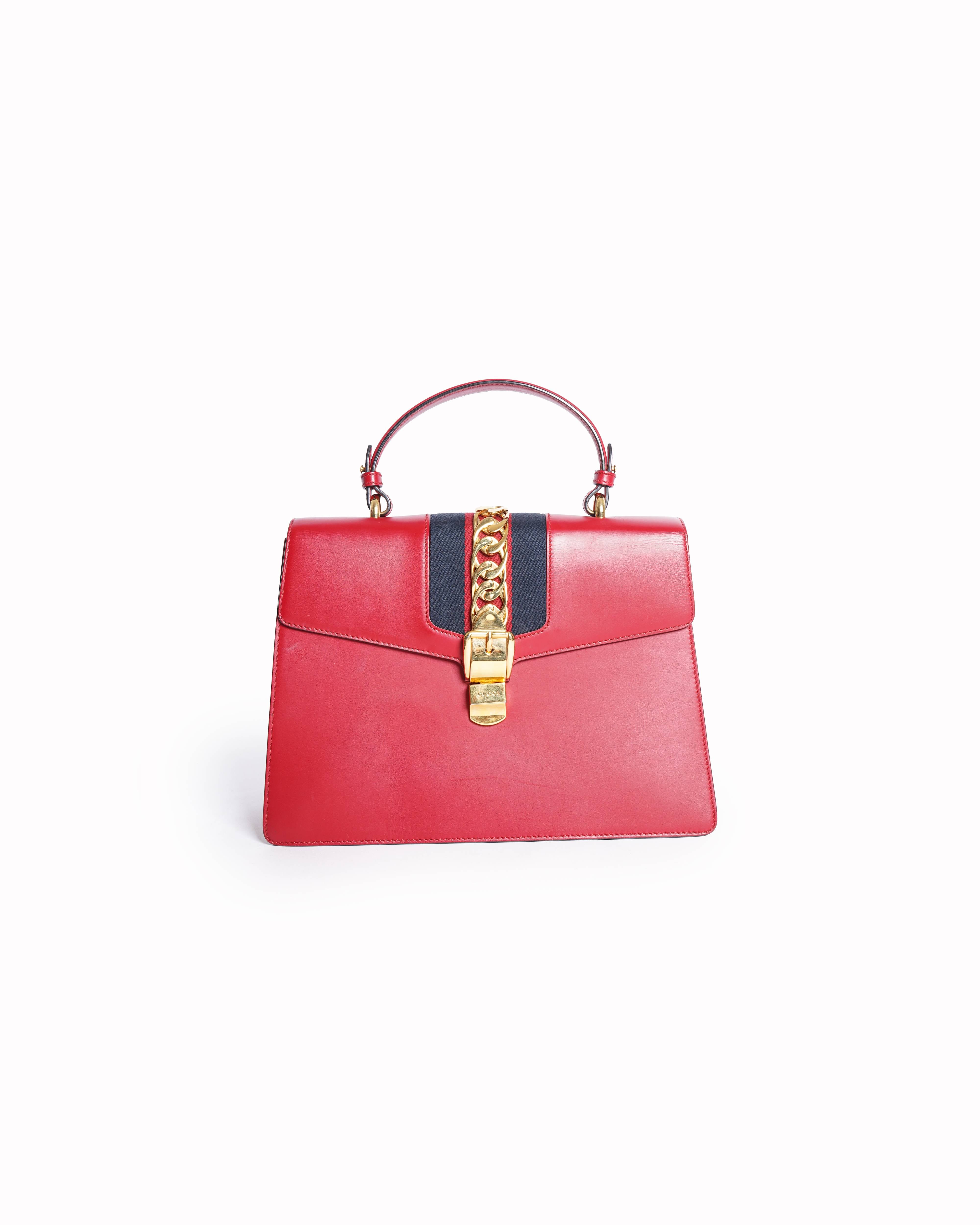 Gucci Red Leather Sylvie Top Handle Bag