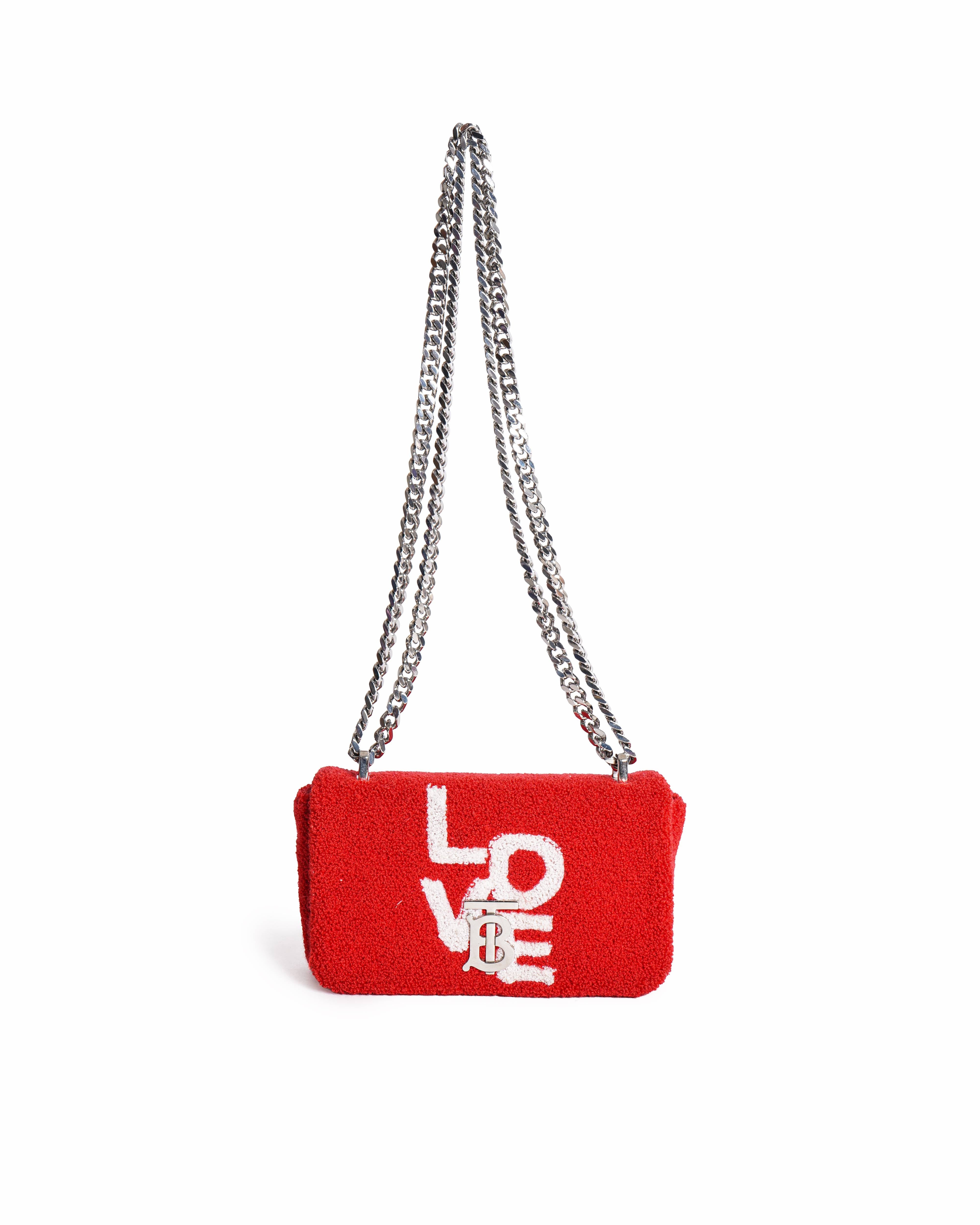 Burberry red terry fabric mini love lola shoulder bag