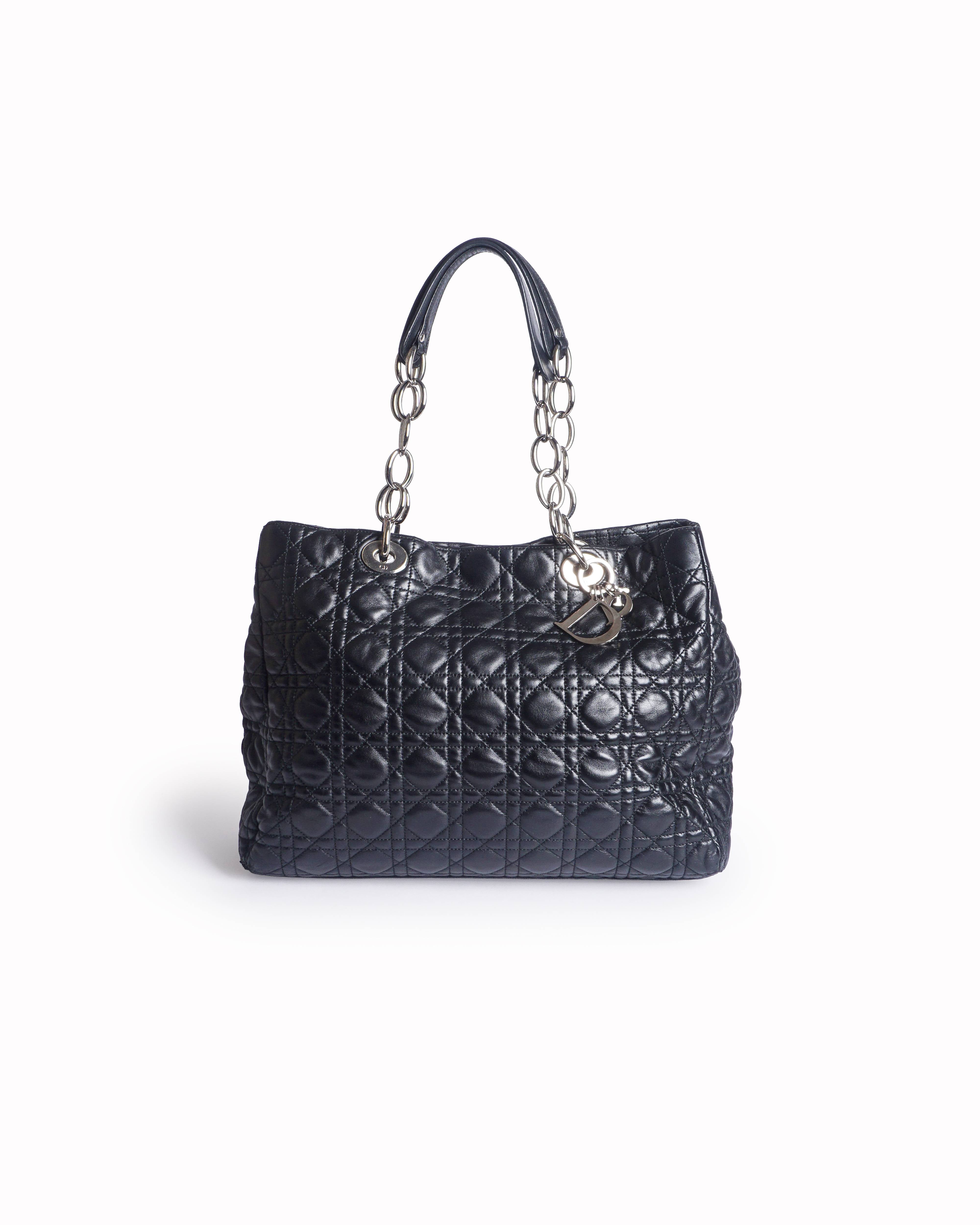 Dior Black Cannage Quilted Lambskin Leather Chain Tote Bag