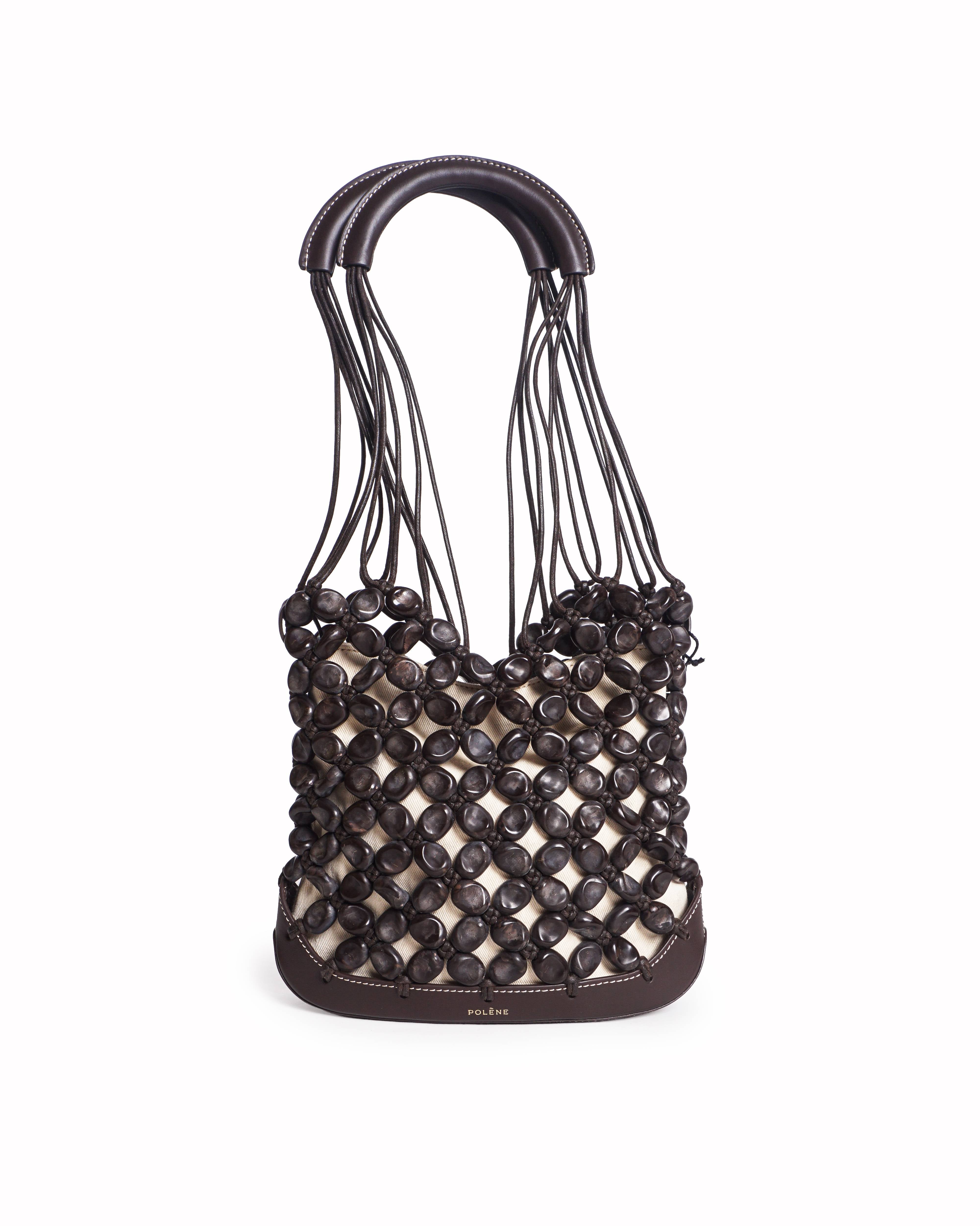 Polène Solé Macramé Upcycled Leather Pebble-Pearl Bag