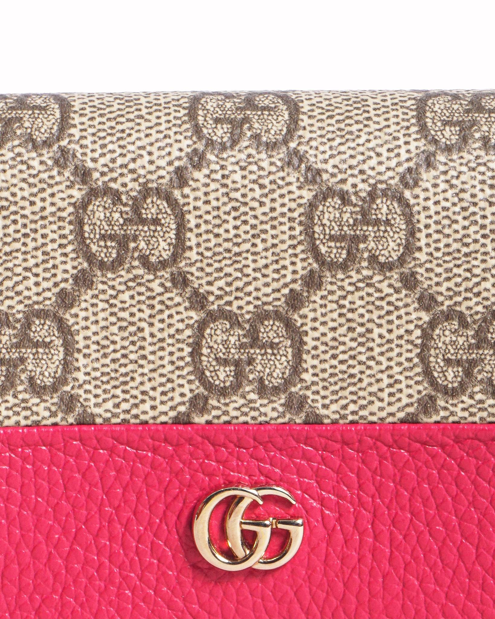 Gucci GG Supreme Pink Leather Floral Patchwork Double G Card Case