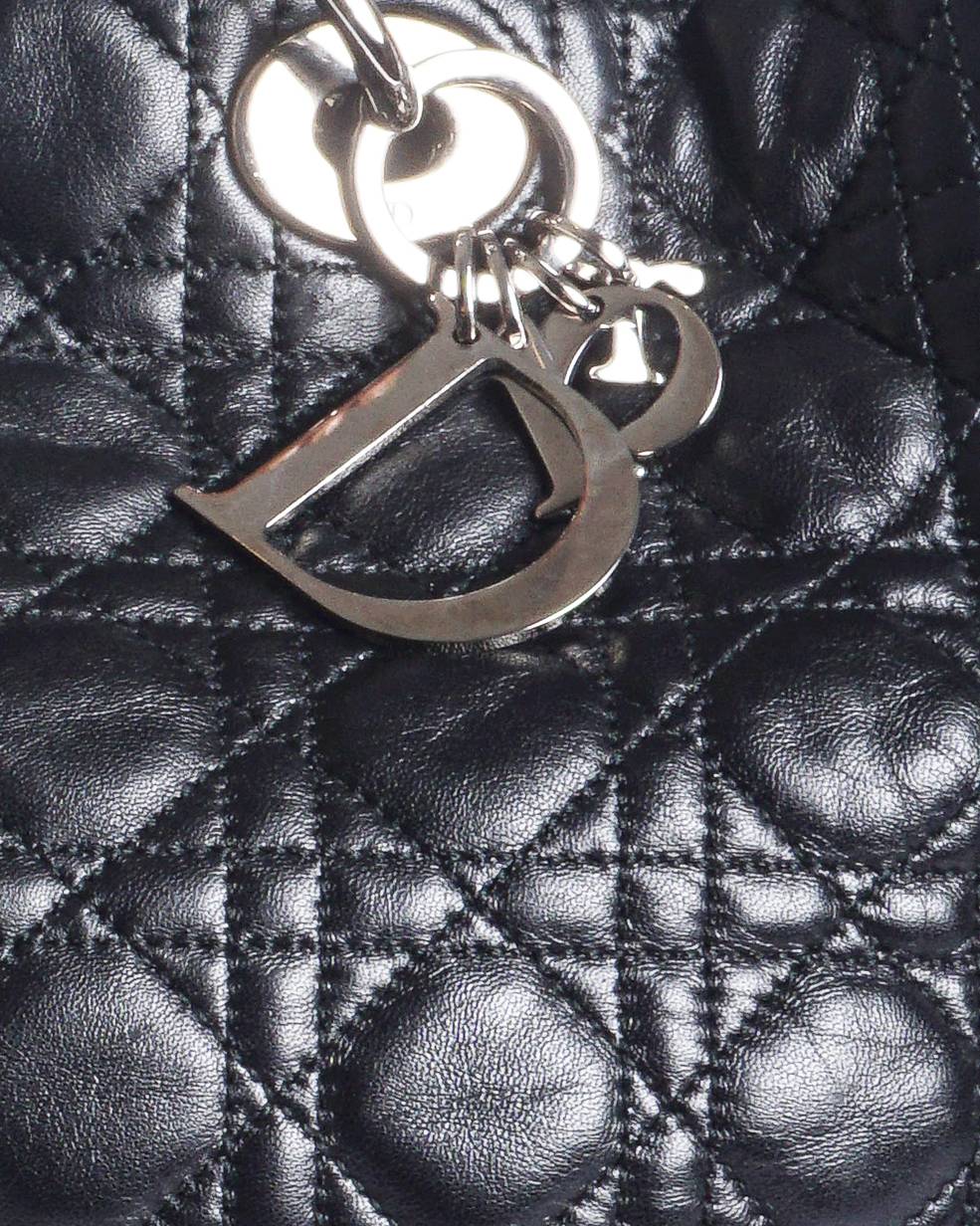 Dior Black Cannage Quilted Lambskin Leather Chain Tote Bag