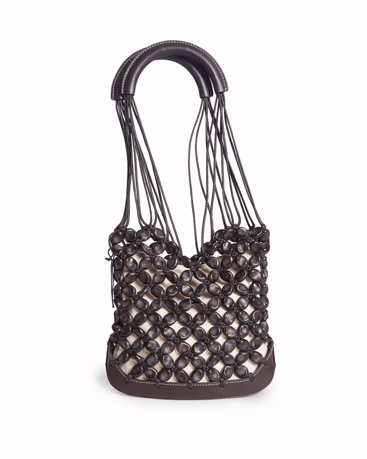 Polène Solé Macramé Upcycled Leather Pebble-Pearl Bag