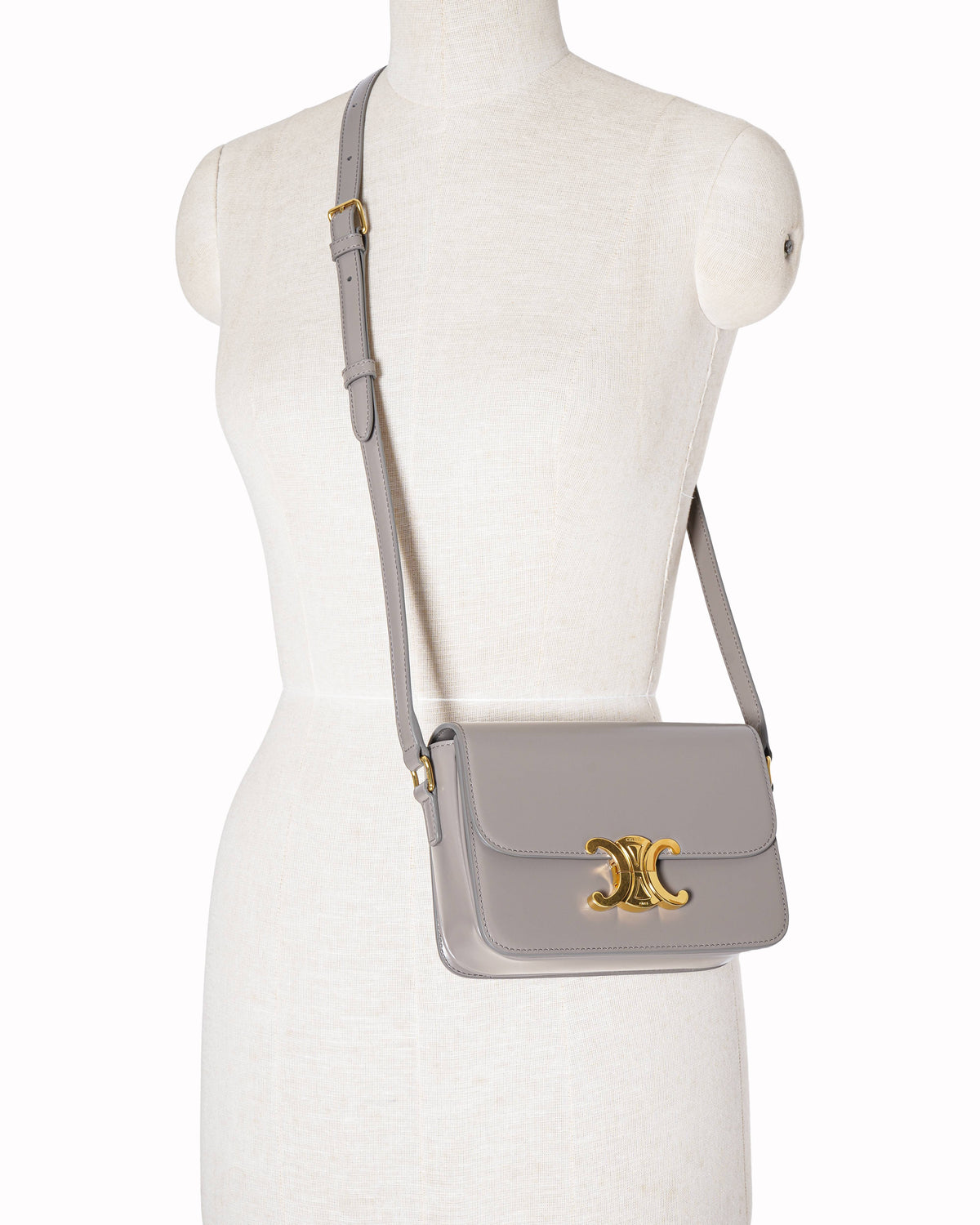 Celine Elephant Grey Triomphe Crossbody Bag In Natural Calfskin