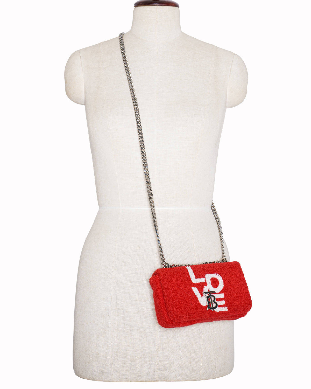 Burberry red terry fabric mini love lola shoulder bag