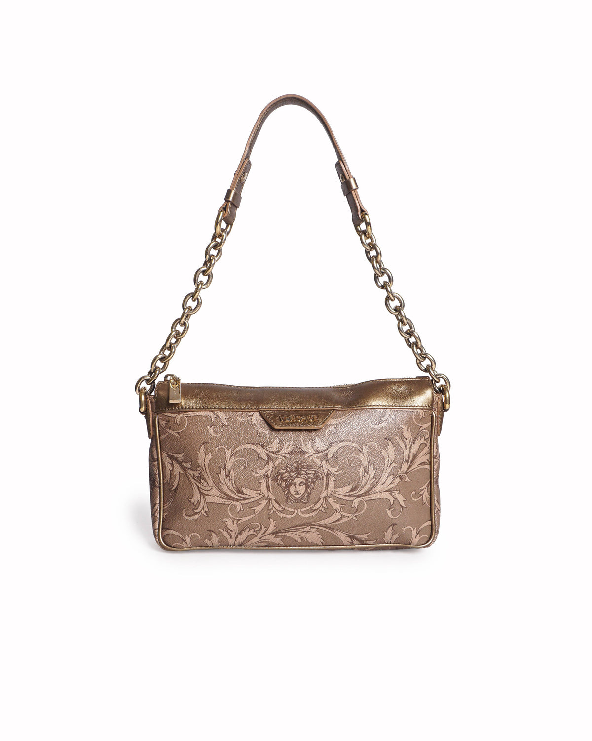 Versace Gold & Pink Barocco Medusa Chain Shoulder Bag