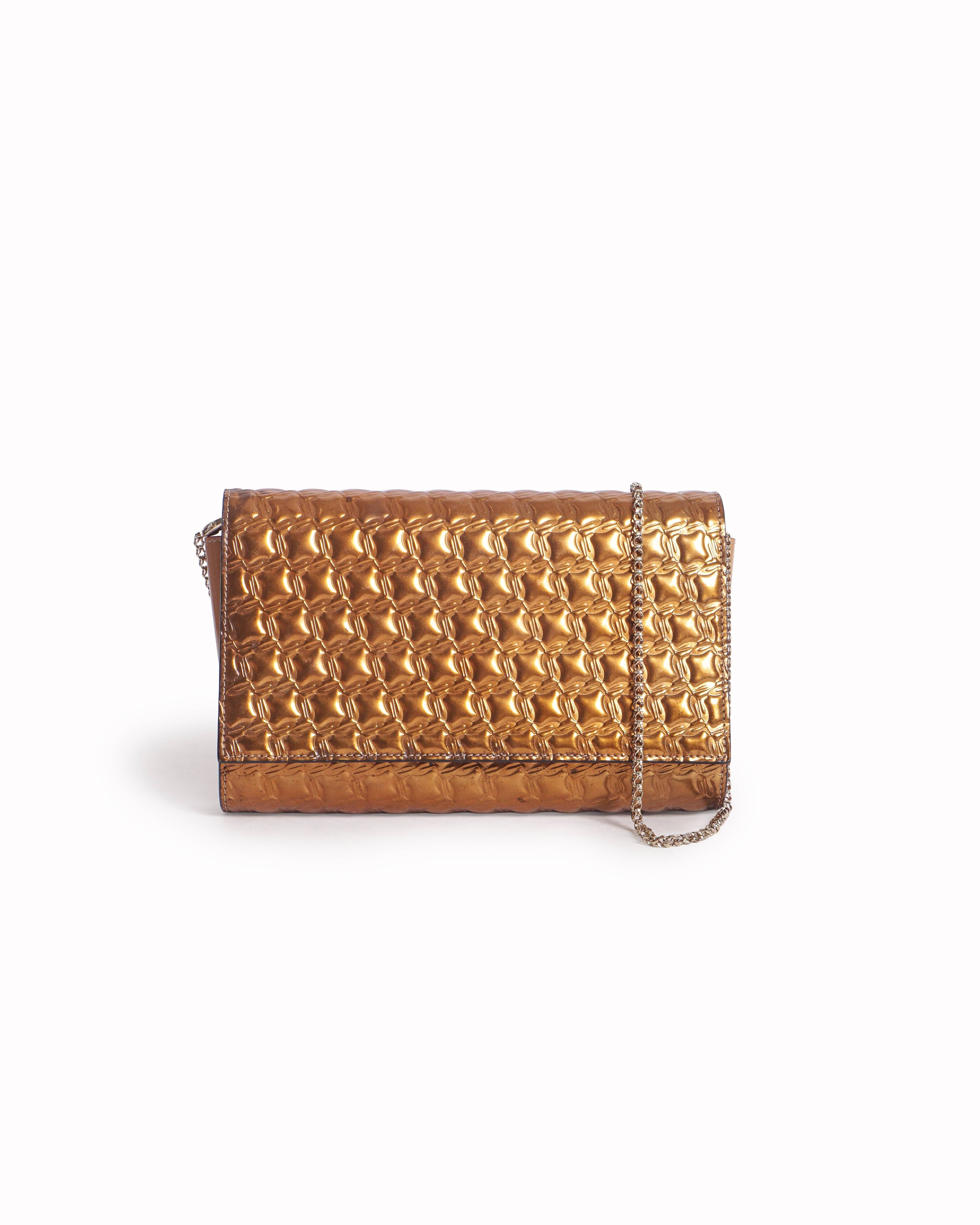 Christian Louboutin Metallic Bronze Embossed Leather Crossbody Wallet