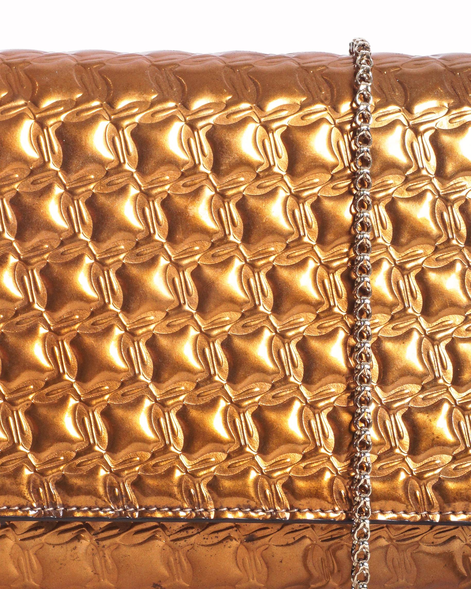 Christian Louboutin Metallic Bronze Embossed Leather Crossbody Wallet