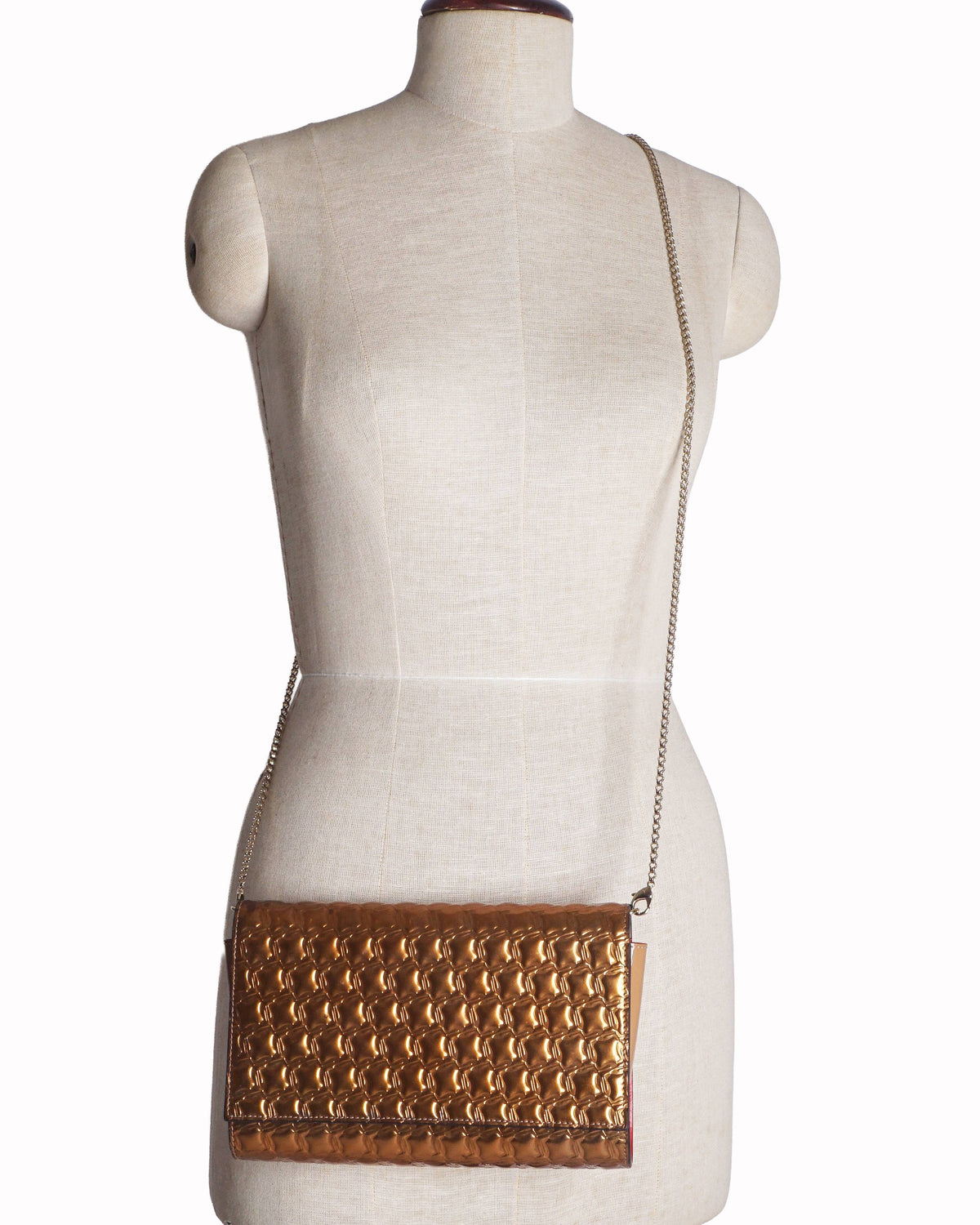 Christian Louboutin Metallic Bronze Embossed Leather Crossbody Wallet