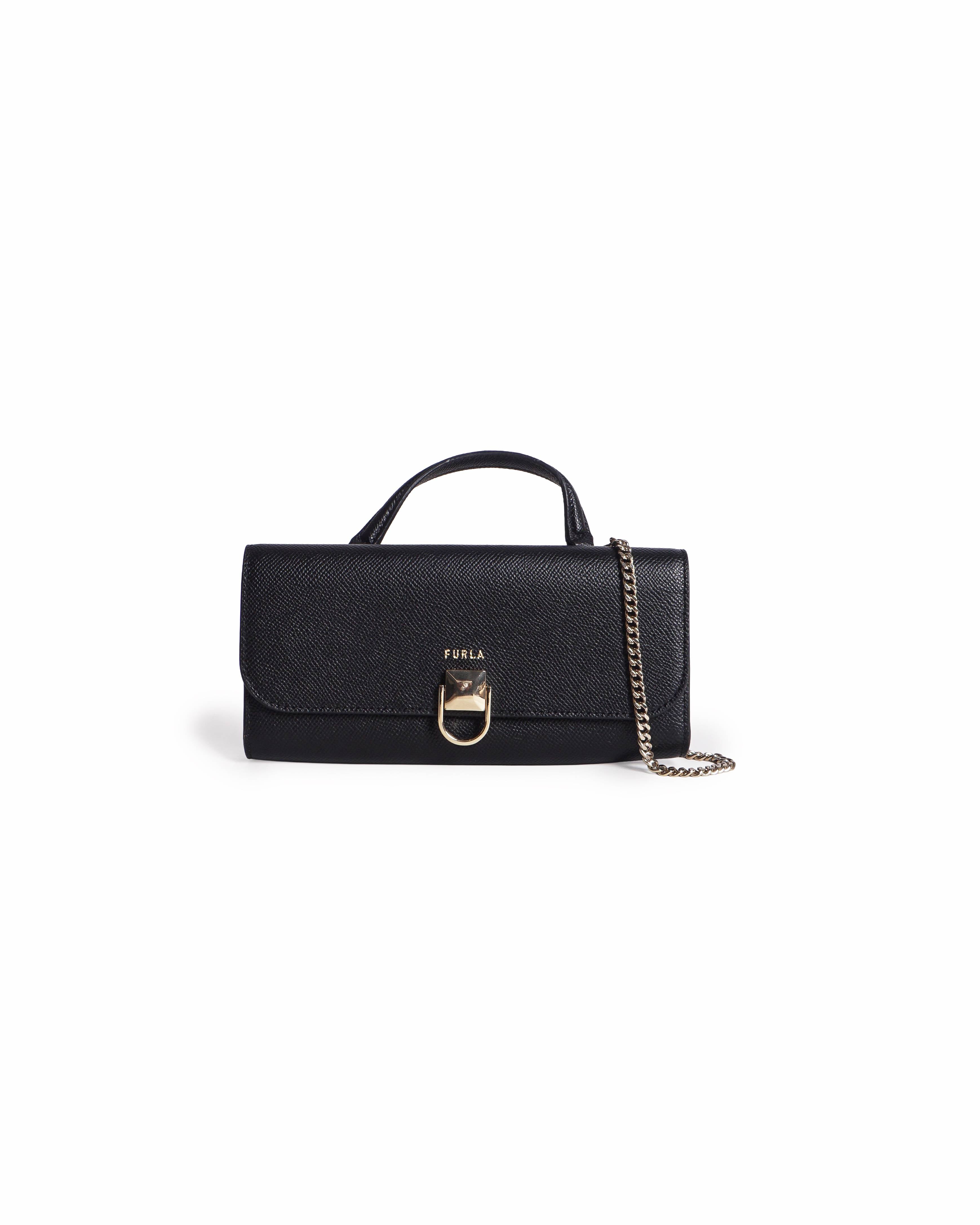 Furla Black Textured Leather Crossbody Bag