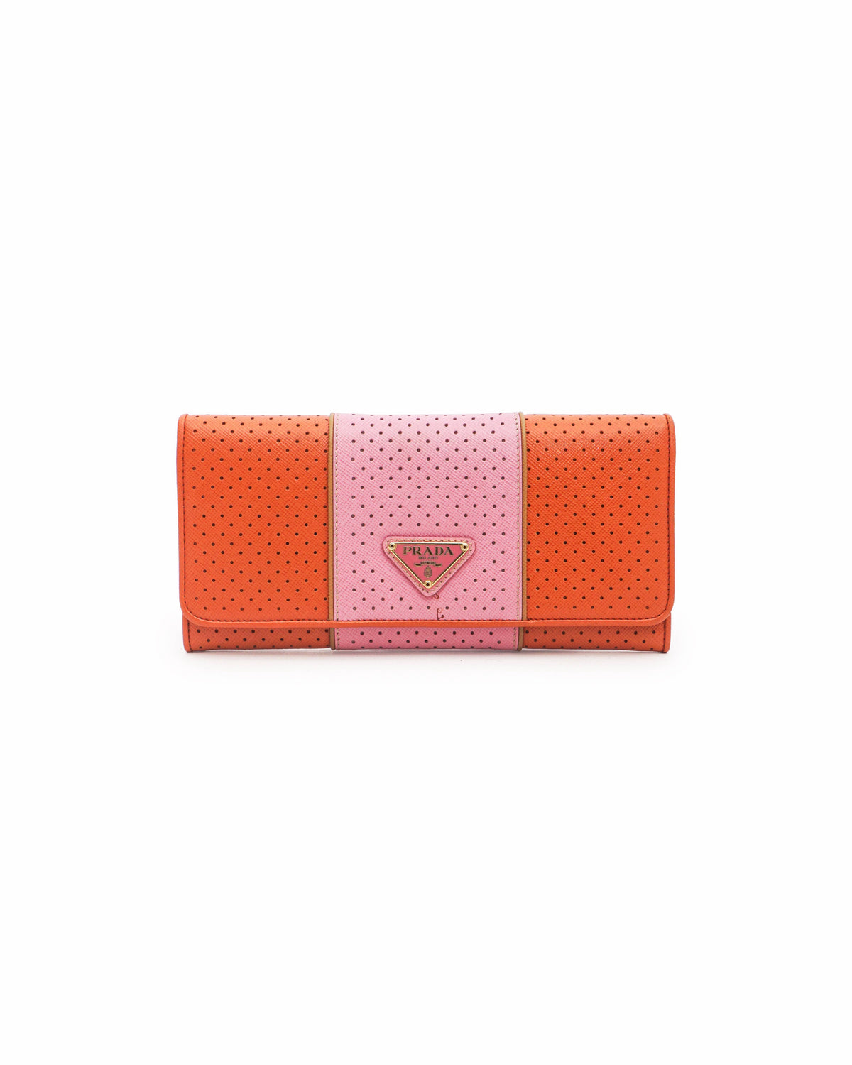 Prada Orange and Pink Perforated Continental Flap Wallet