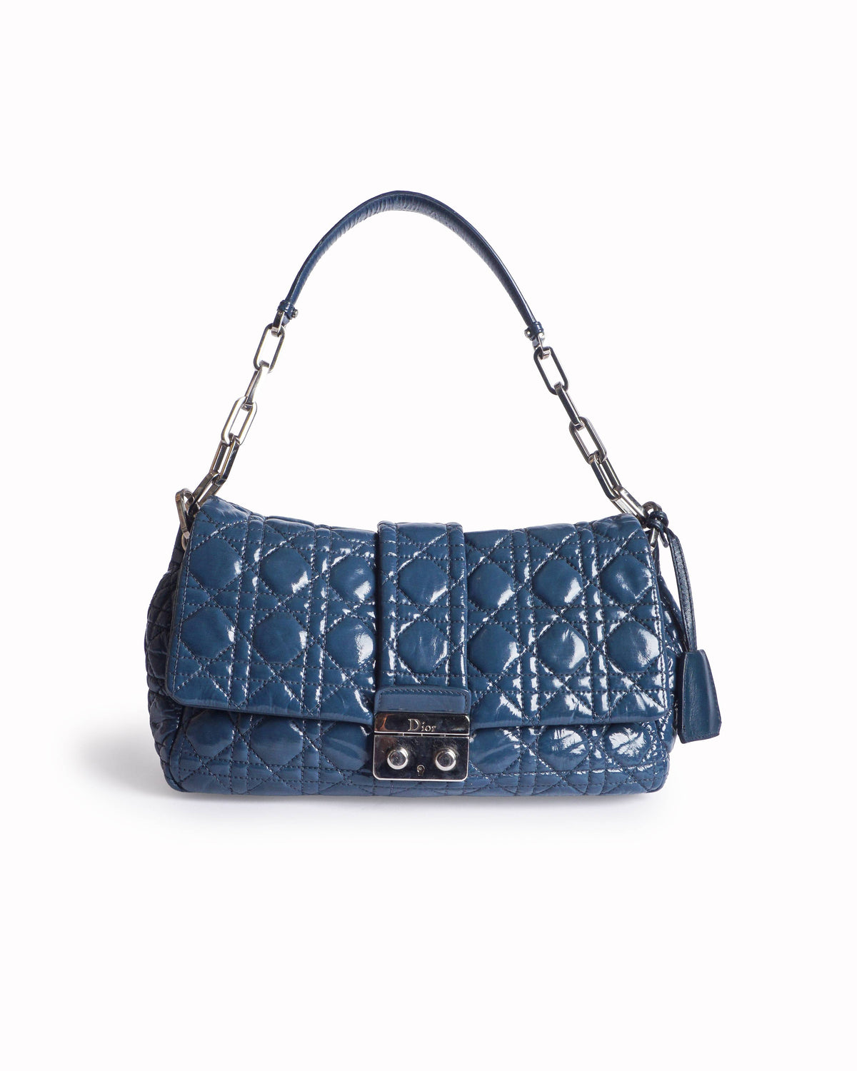 Christian Dior Slate Blue Cannage Patent Leather Miss Dior Promenade Bag
