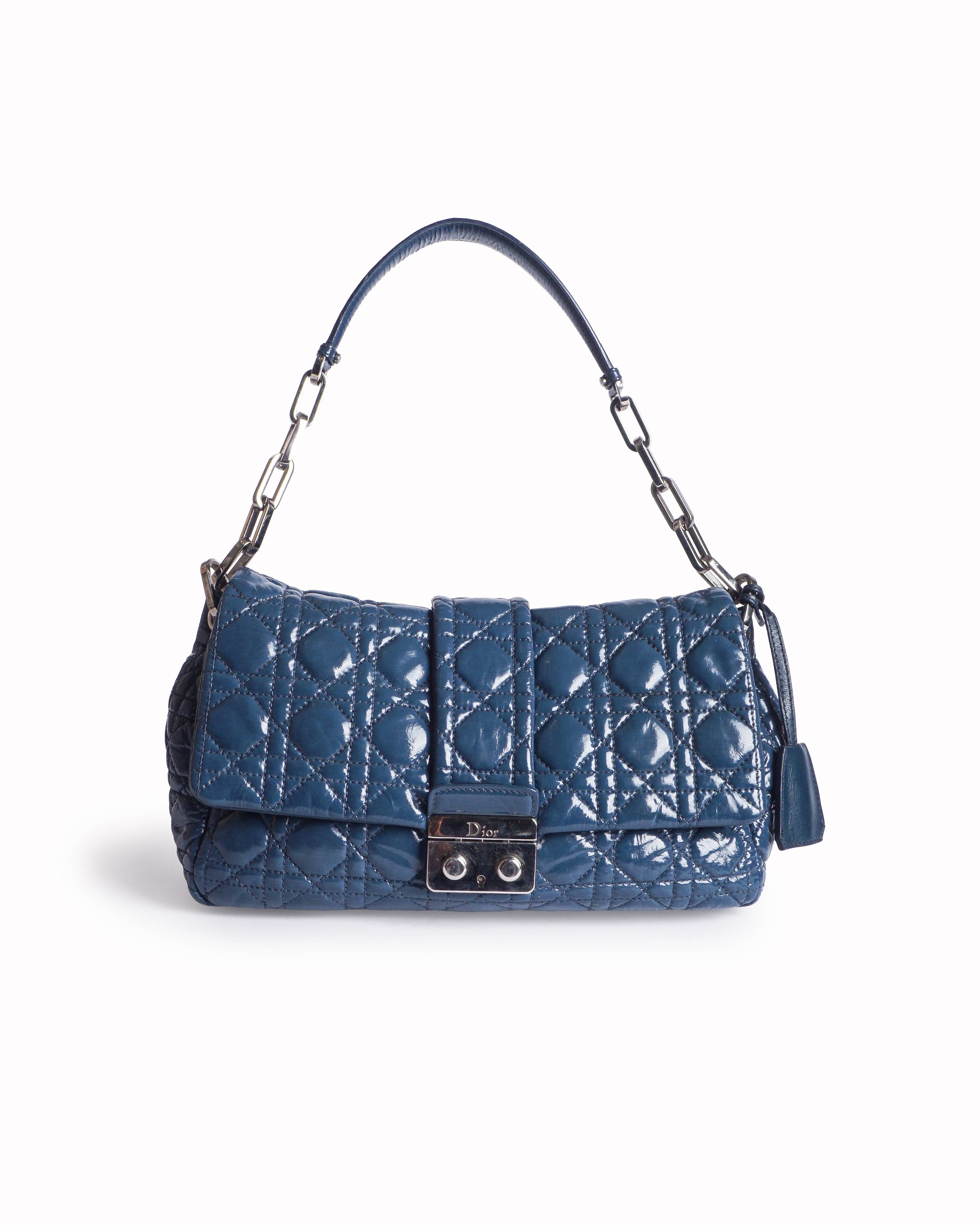 Christian Dior Slate Blue Cannage Patent Leather Miss Dior Promenade Bag