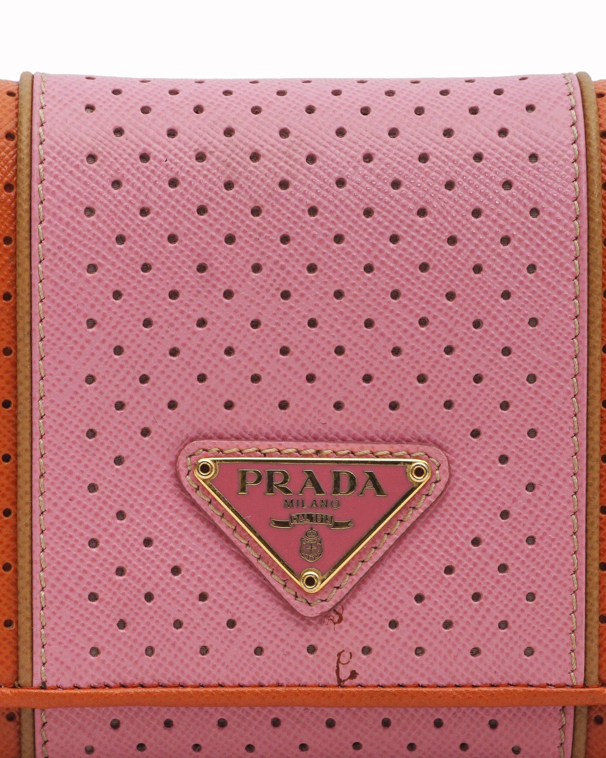 Prada Orange and Pink Perforated Continental Flap Wallet