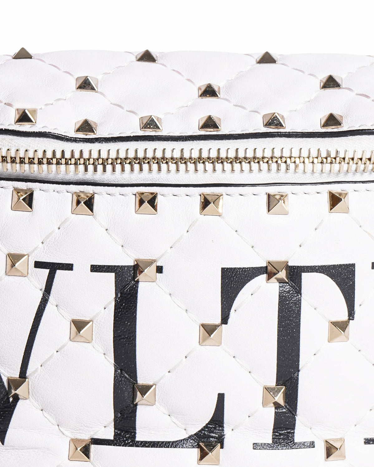 Valentino Garavani White Quilted Lambskin Leather VLTN Roskstud Spike Belt Bag