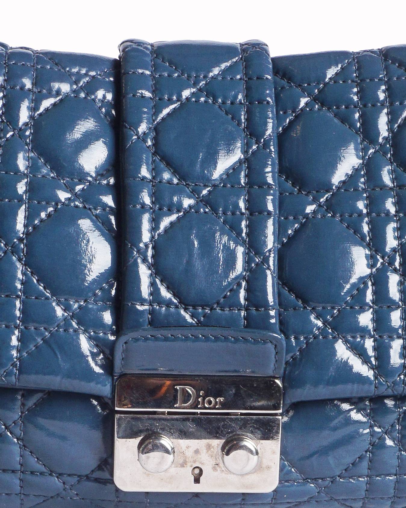 Christian Dior Slate Blue Cannage Patent Leather Miss Dior Promenade Bag