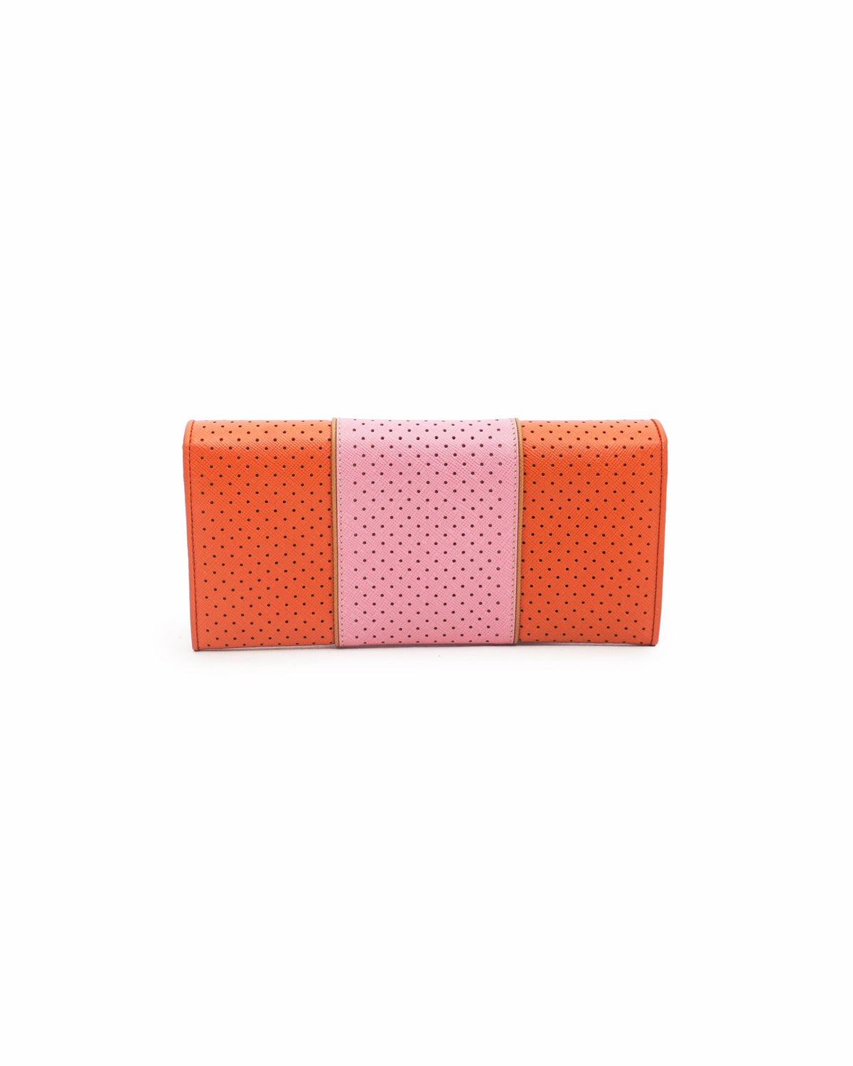 Prada Orange and Pink Perforated Continental Flap Wallet