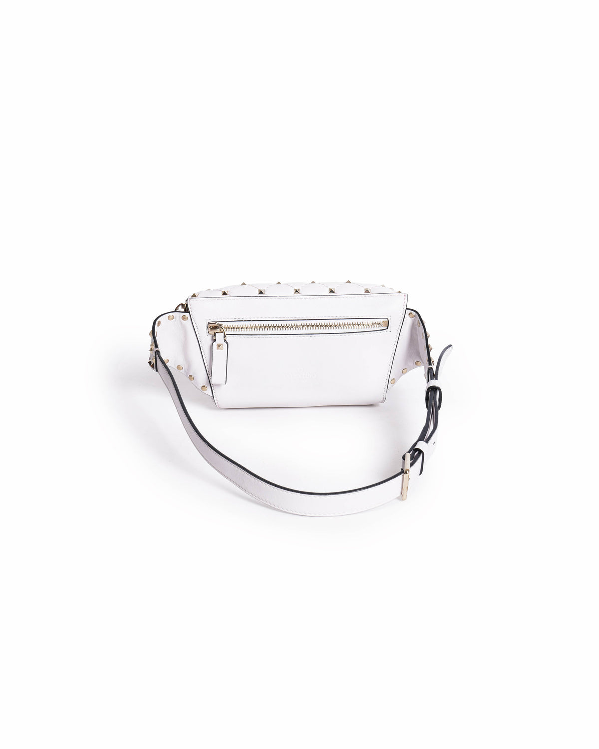 Valentino Garavani White Quilted Lambskin Leather VLTN Roskstud Spike Belt Bag