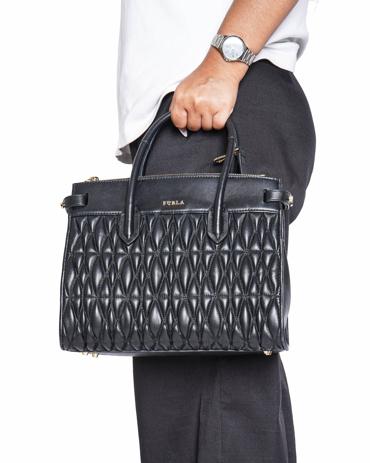 Furla Quilted Leather Top-Handle Bag