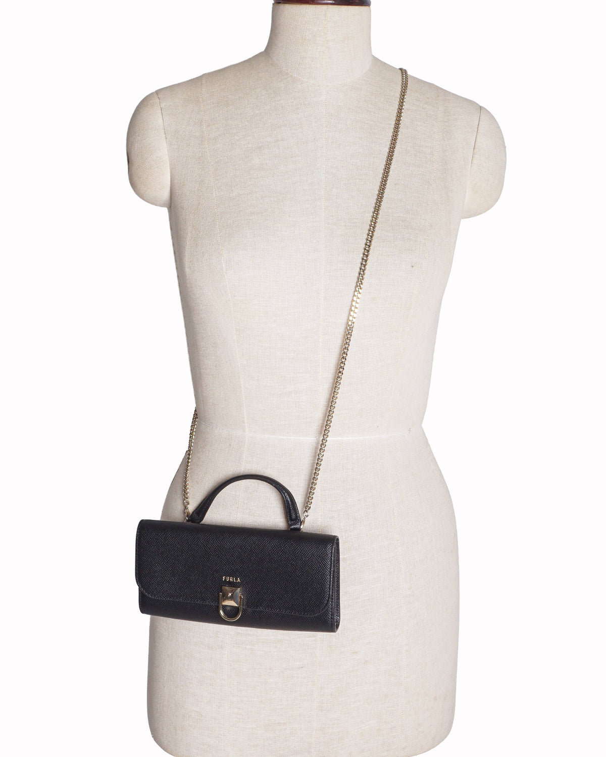 Furla Black Textured Leather Crossbody Bag