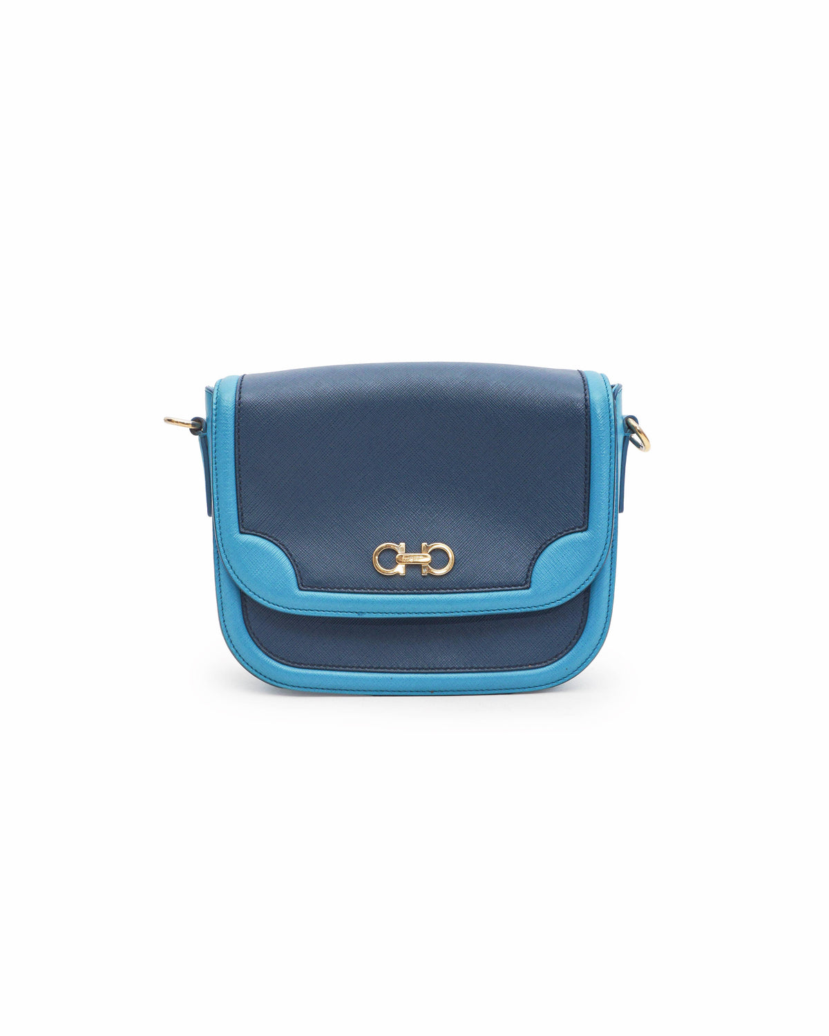 Salvatore Ferragamo Greta Two-Tone Blue Leather Gancini Crossbody Bag