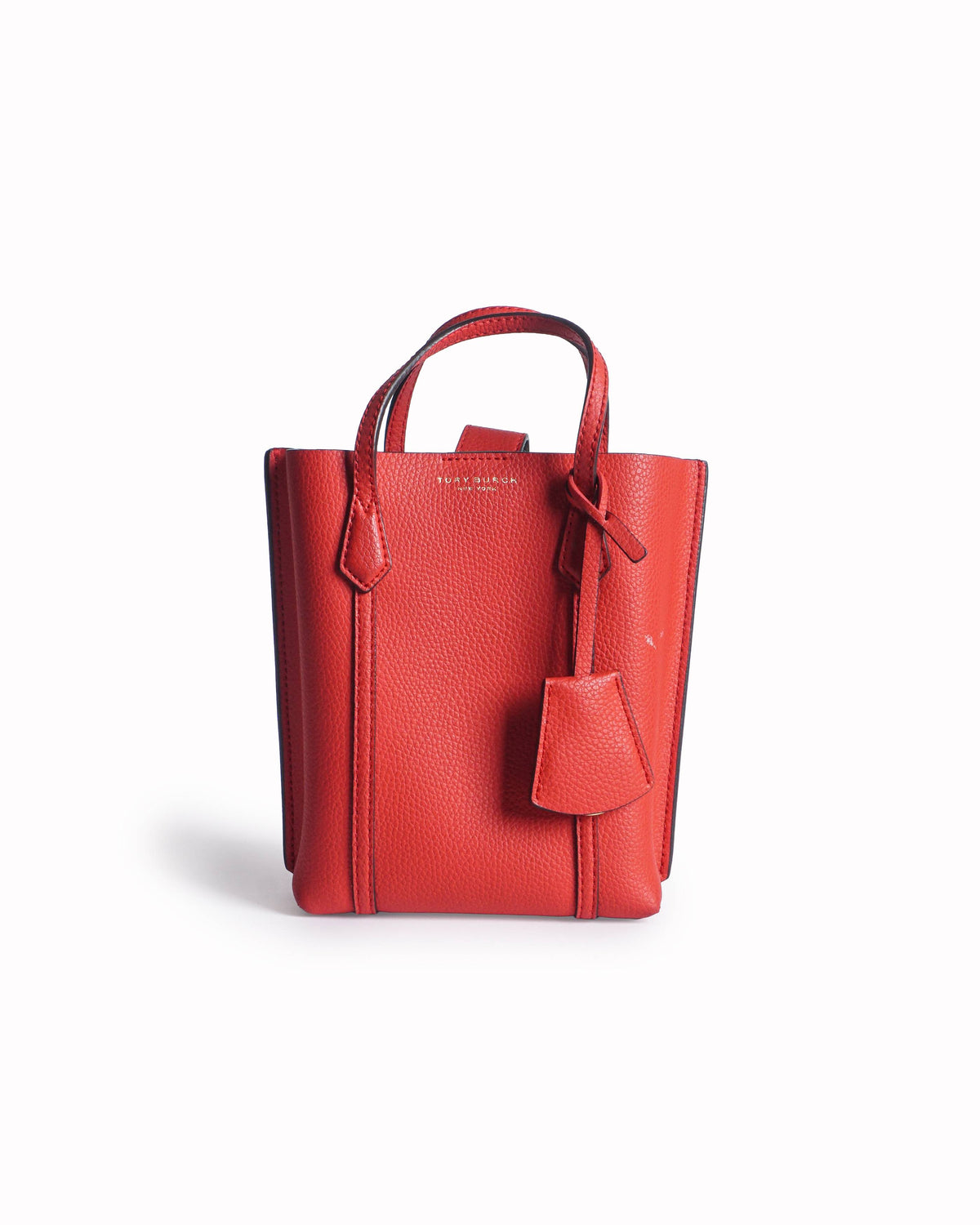 Tory Burch Red Pebbled Leather Perry Mini N/S Crossbody Tote