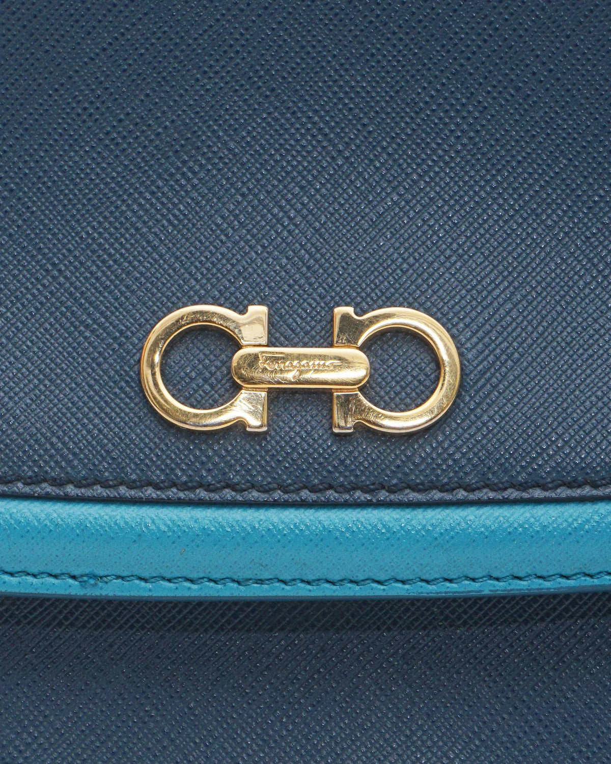Salvatore Ferragamo Greta Two-Tone Blue Leather Gancini Crossbody Bag