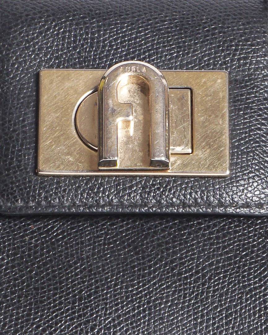 Furla 1927 Black Leather Arch Turn-Lock Tote Bag