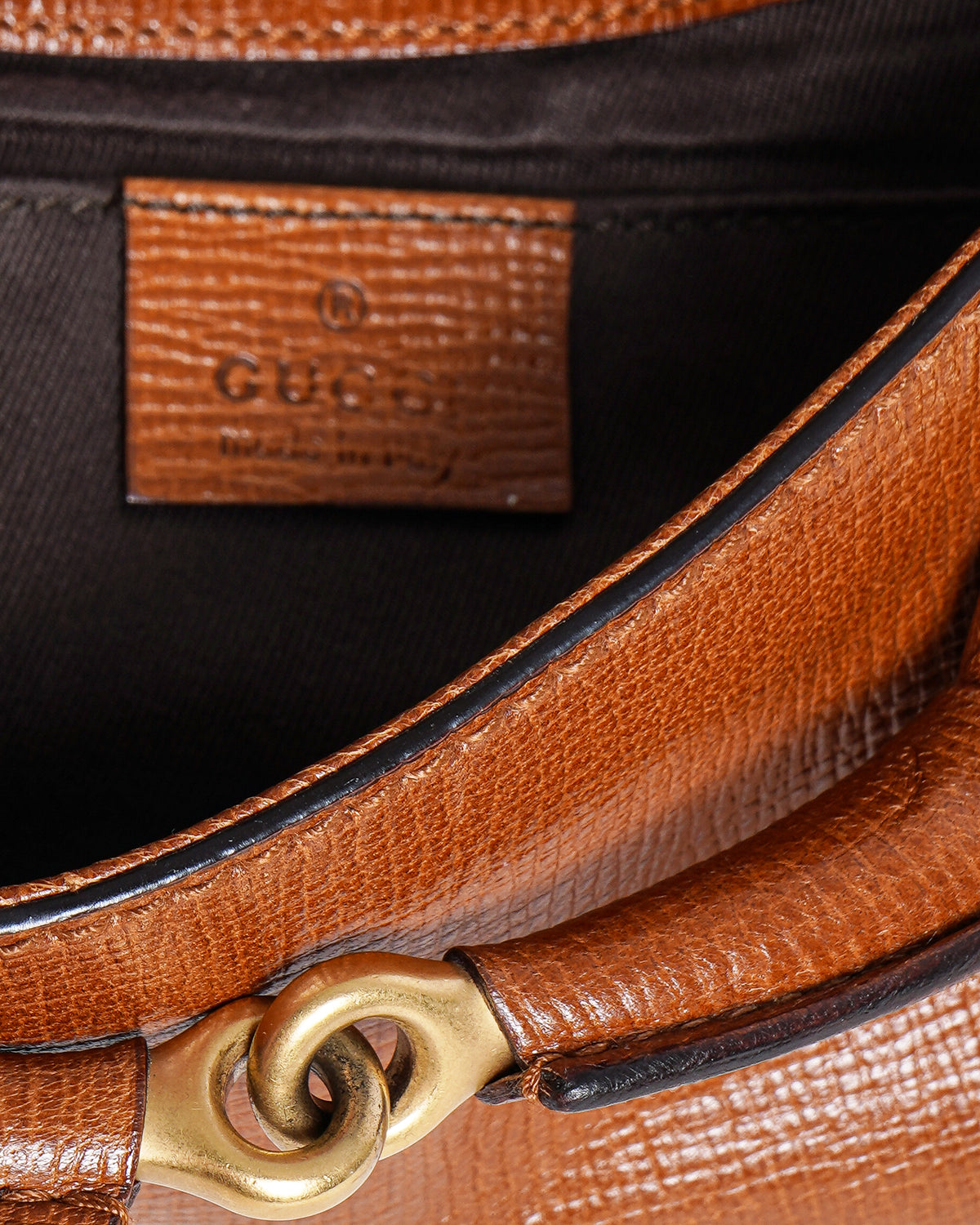 Gucci Brown Leather Horsebit Chain Clutch