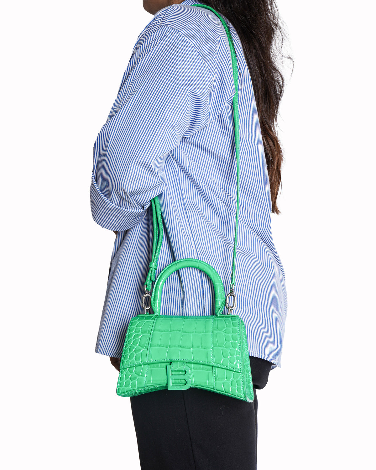 Balenciaga Hourglass XS Croc-Embossed Crossbody Bag