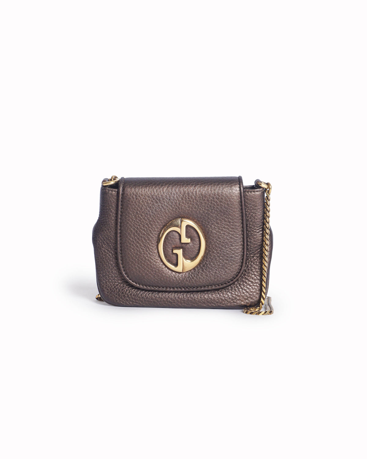 Gucci 1973 Metallic Pebbled Leather Small Chain Crossbody Bag