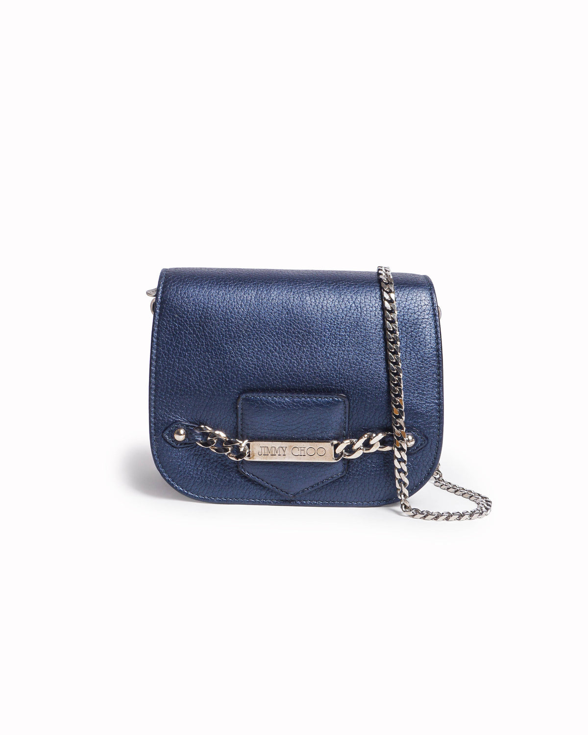 Jimmy Choo Navy Blue Leather Shadow Chain-Link Crossbody Bag