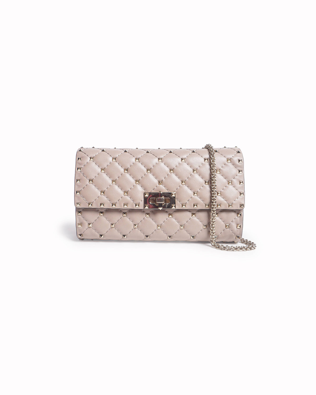 Valentino Garavani Powder Pink Rockstud Spike Wallet on Chain