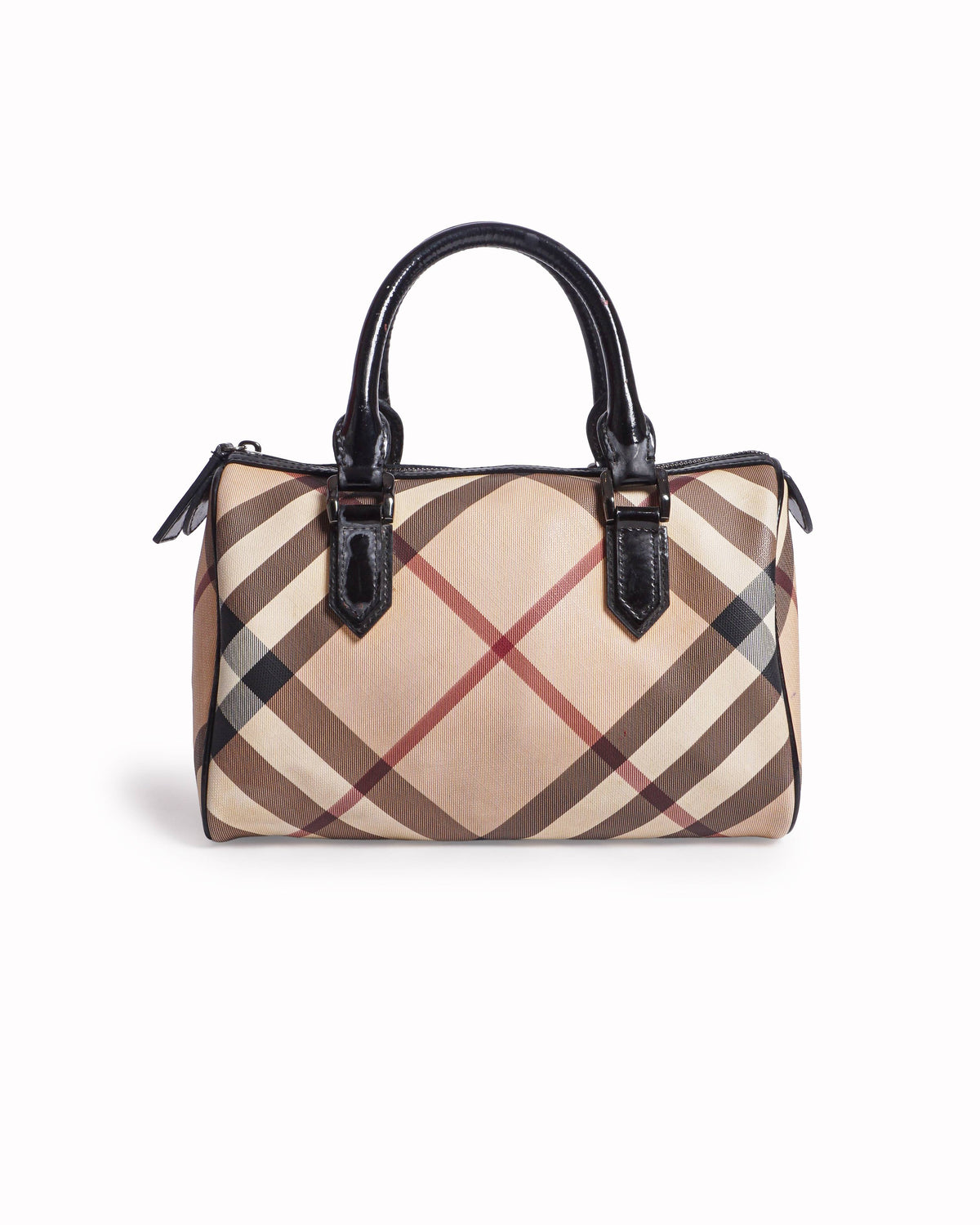 Burberry Nova Check Coated Canvas Patent Boston Bag