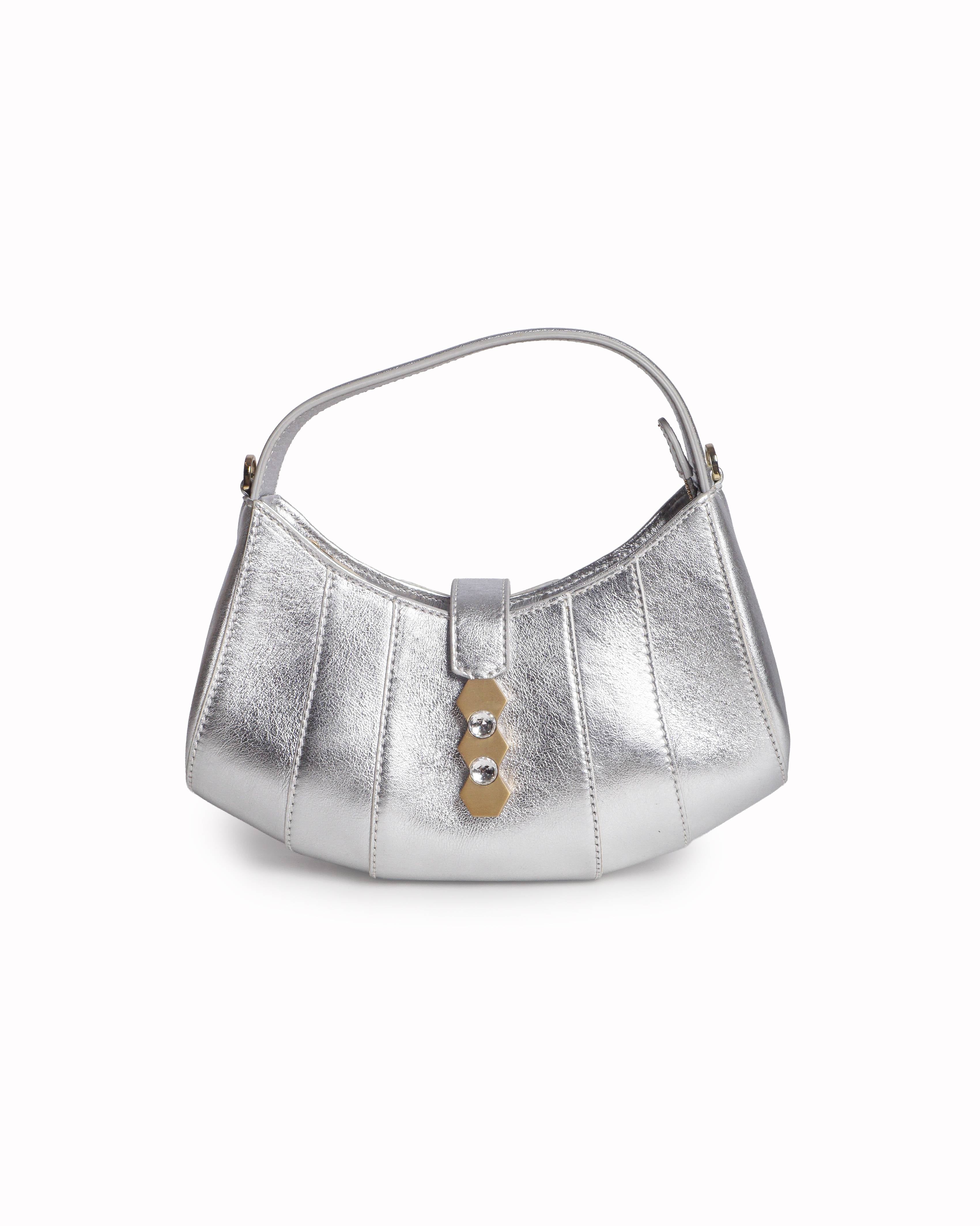 Mietis Tate Petite Silver Metallic Leather Crossbody Bag