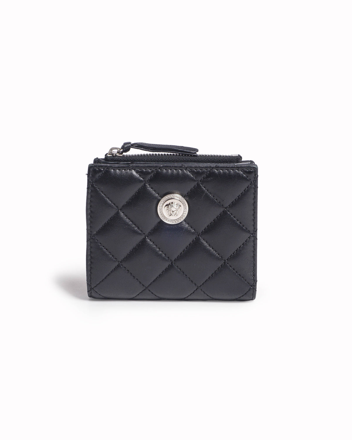 Versace Black Quilted Leather Medusa Card Holder Wallet