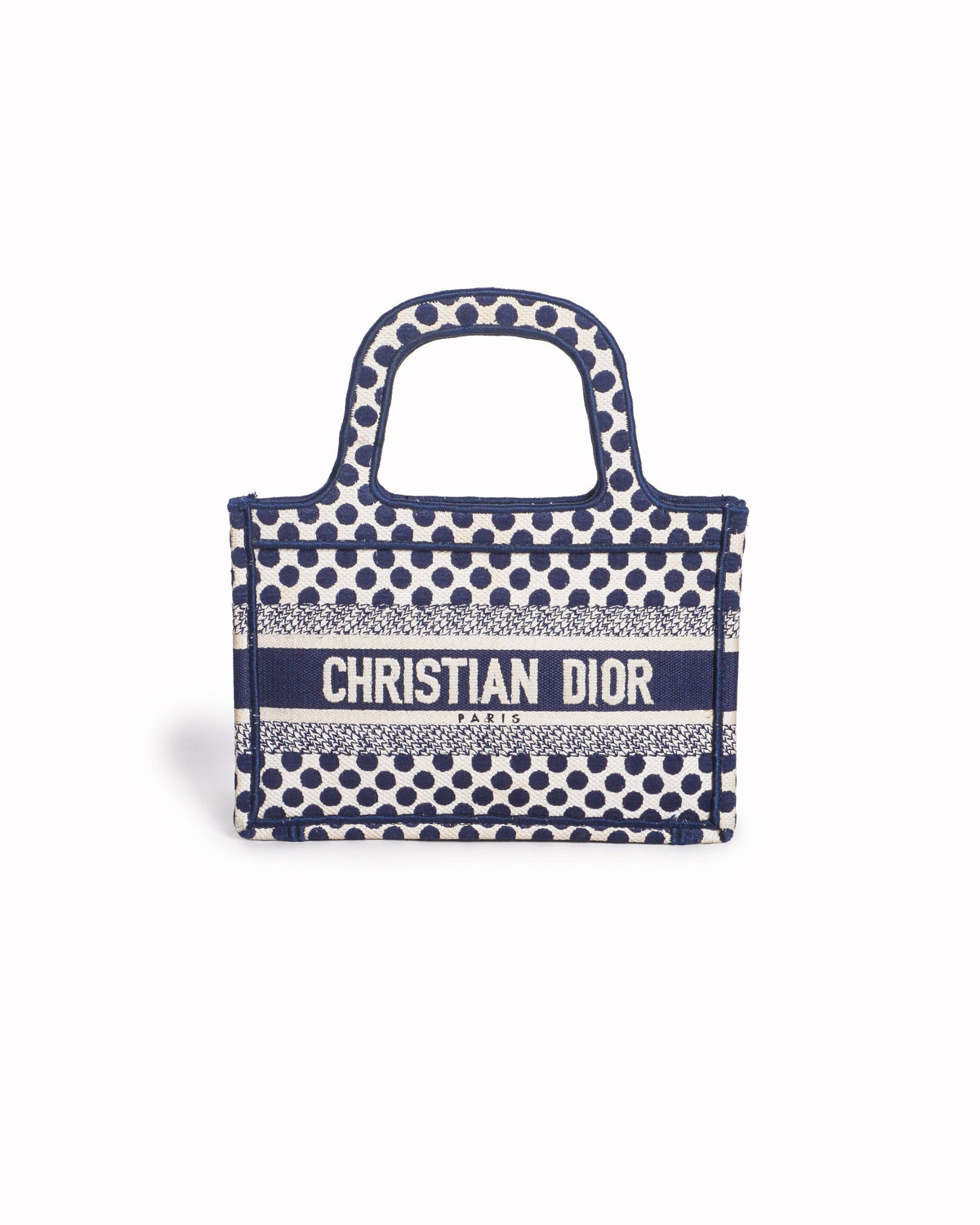 Christian Dior Blue & Cream Polka Dot Embroidered Canvas Mini Book Tote