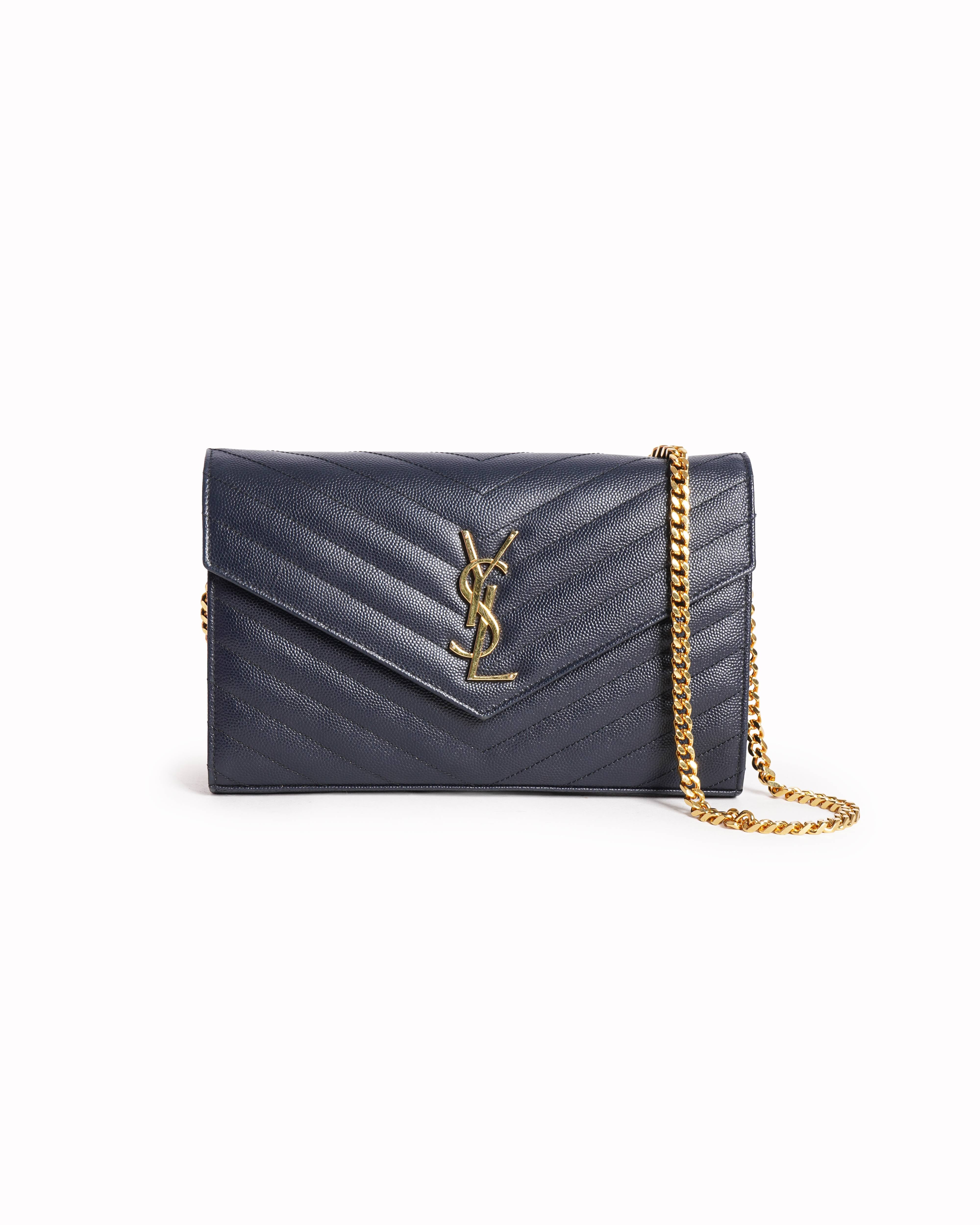 Saint Laurent Navy Blue Cassandre Envelope Wallet On Chain