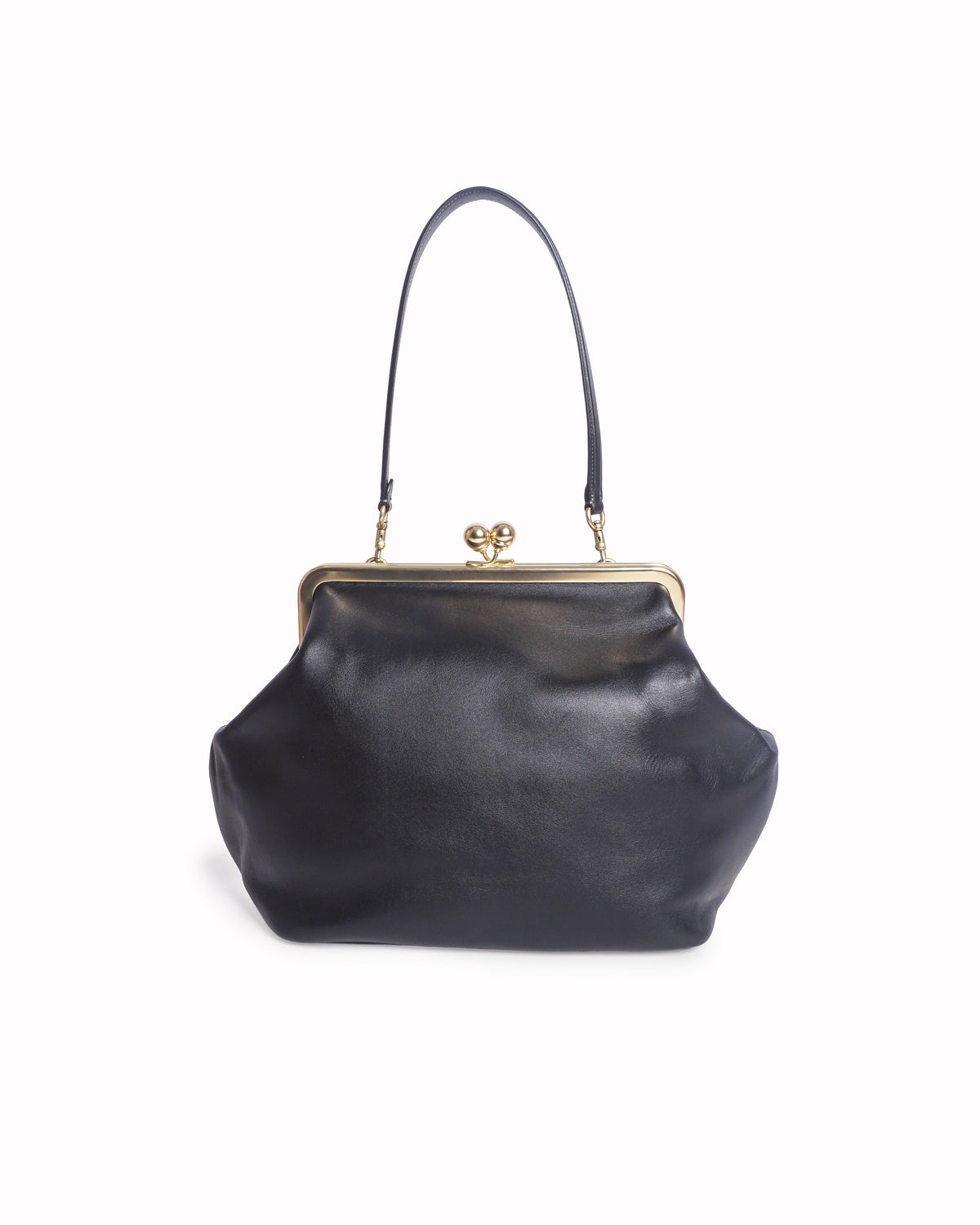 Coach Black Leather Large Kisslock Frame Shoulder Bag