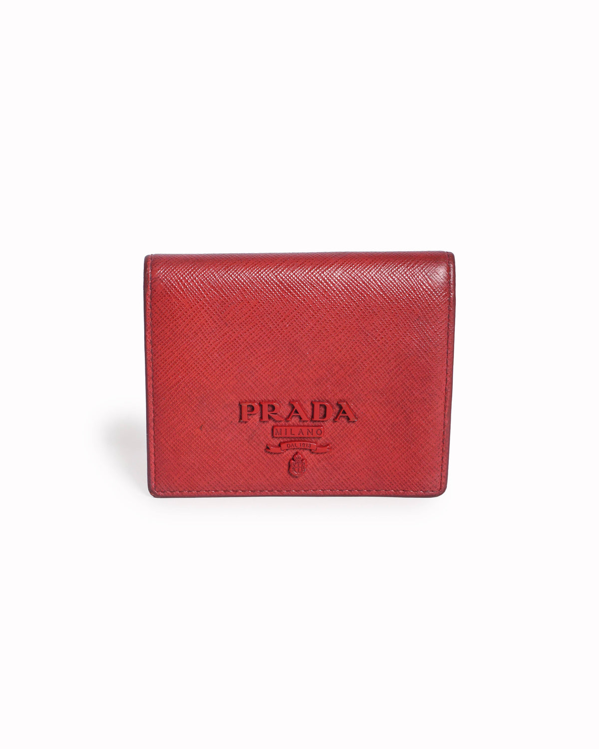 Prada Red Saffiano Leather Tonal Logo Bi-Fold Wallet