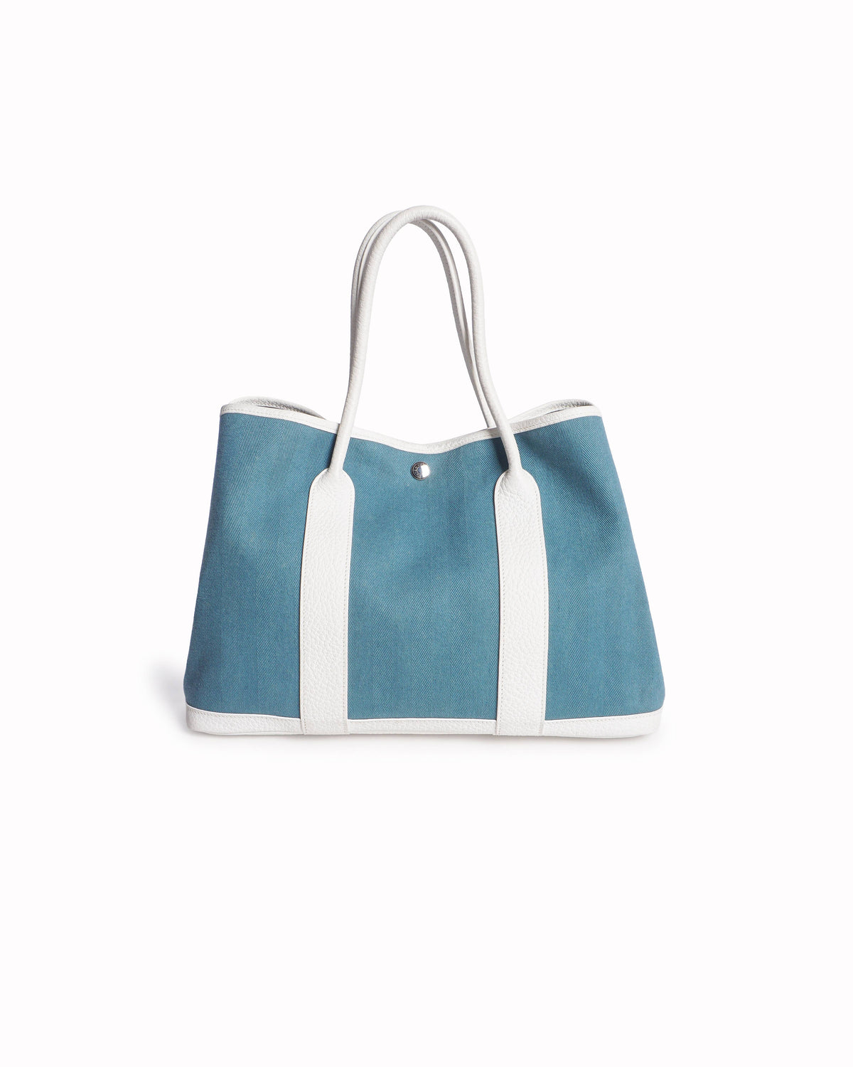 Hermès Garden Party 36 Blue Canvas & White Leather Tote