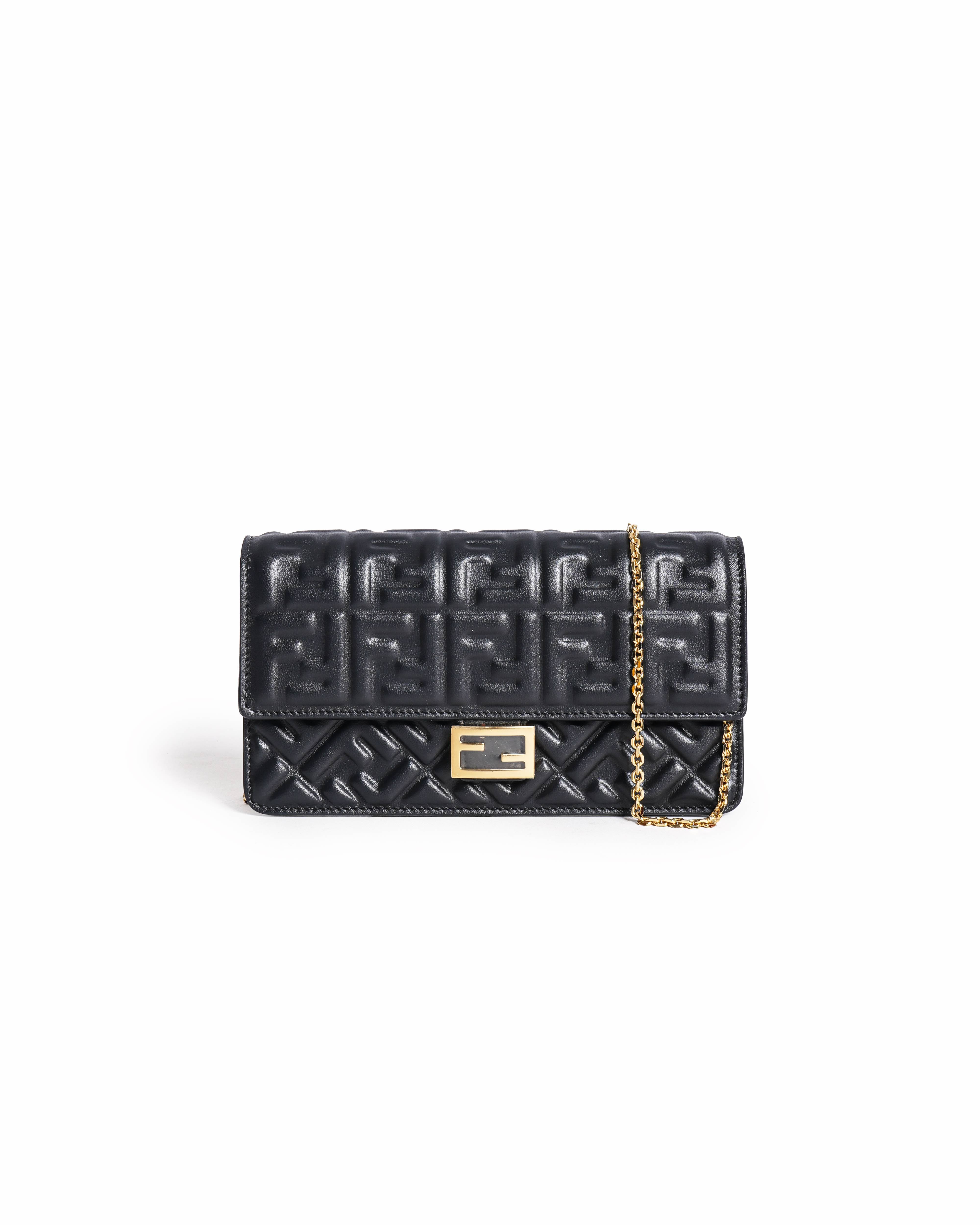Fendi FF Embossed Baguette Leather Wallet on Chain
