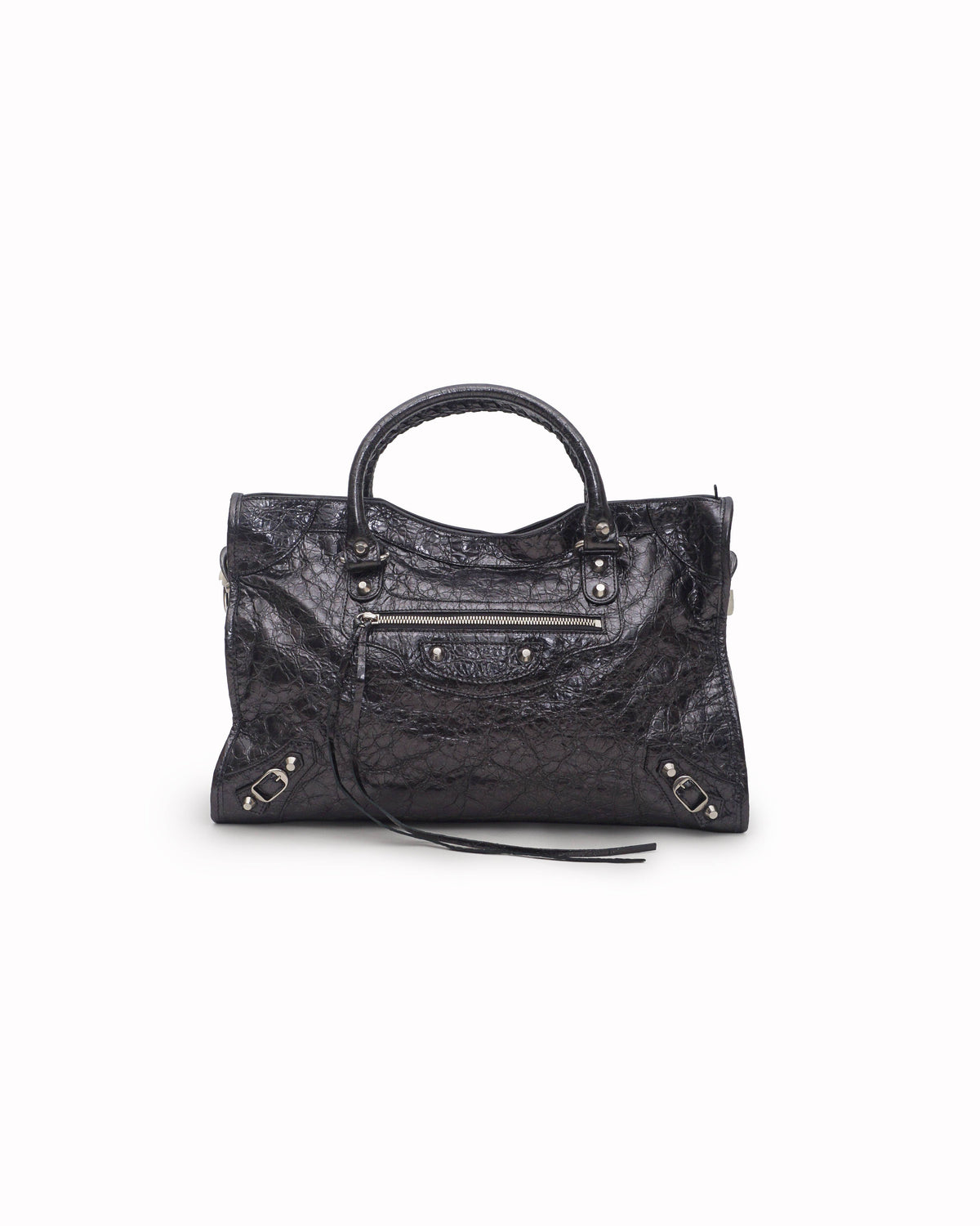 Balenciaga Metallic Grey Arena Lambskin Small Le City Shoulder Bag